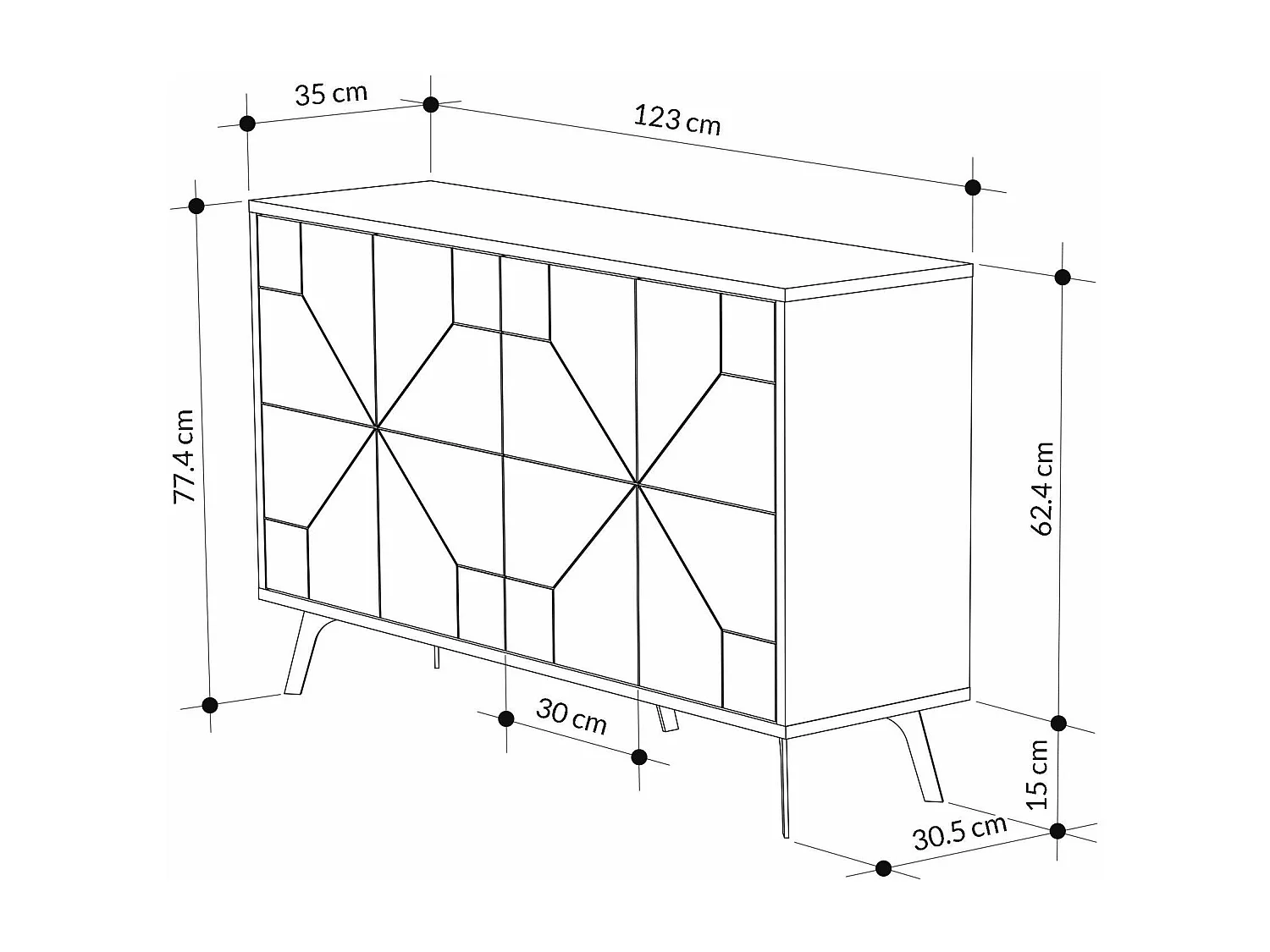 Dmoscardin dressoir, Woonkamerbuffet, Woonkamerdressoir, Keukenkast, 123x35 h62 cm, Wit