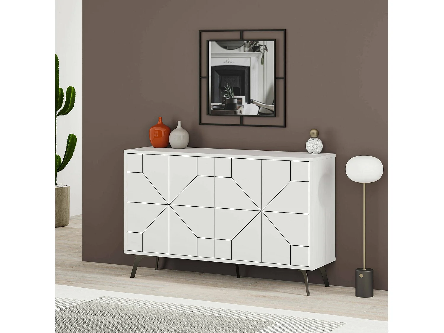 Aparador Dmoscardin, Buffet de sala, Aparador de sala, Despensa de cozinha, 123x35 h62 cm, Branco