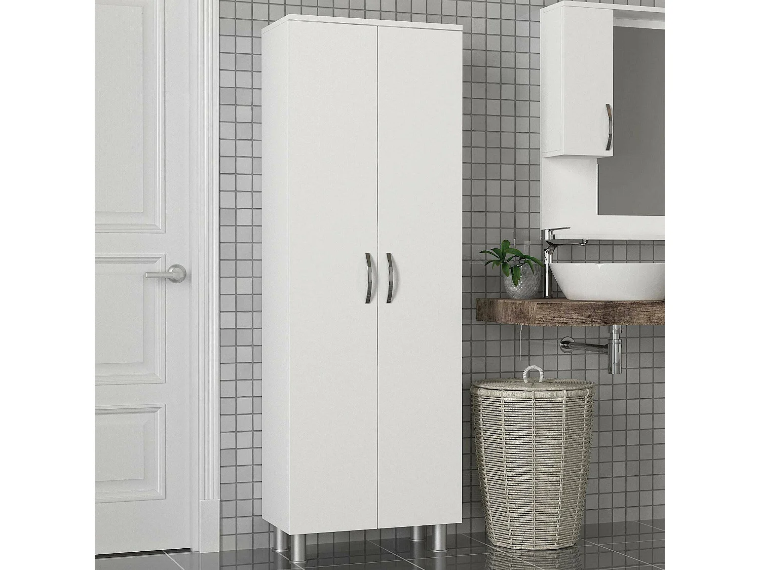 Armoire polyvalente à 2 portes Dradovanovi, Meubles multifonctionnels, Casier à chaussures, Support à chaussures pour armoire, 59x32 h162 cm, Blanc