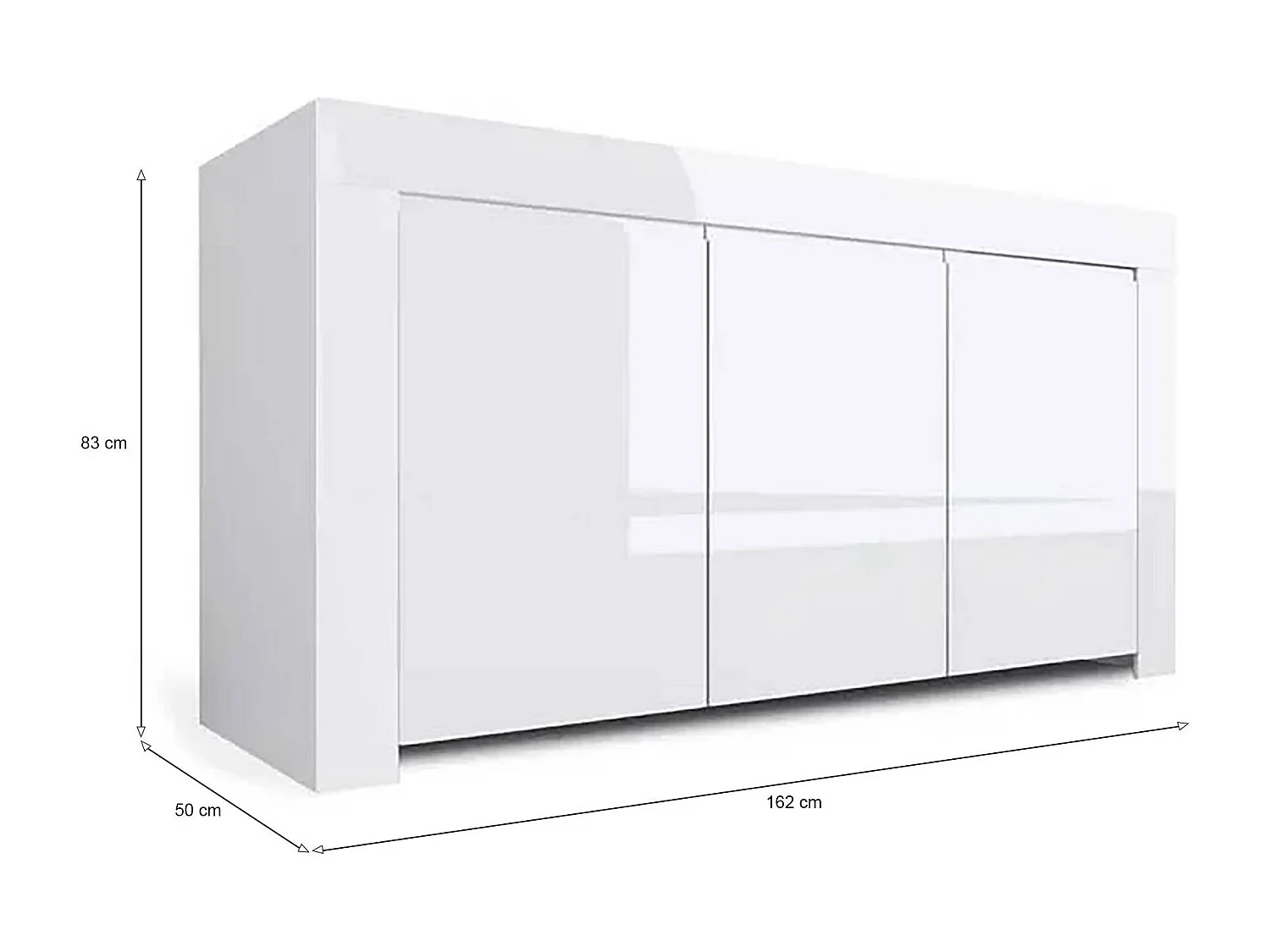 Dmora - Credenza Zenobia, 162x50 h83 cm, Bianco lucido