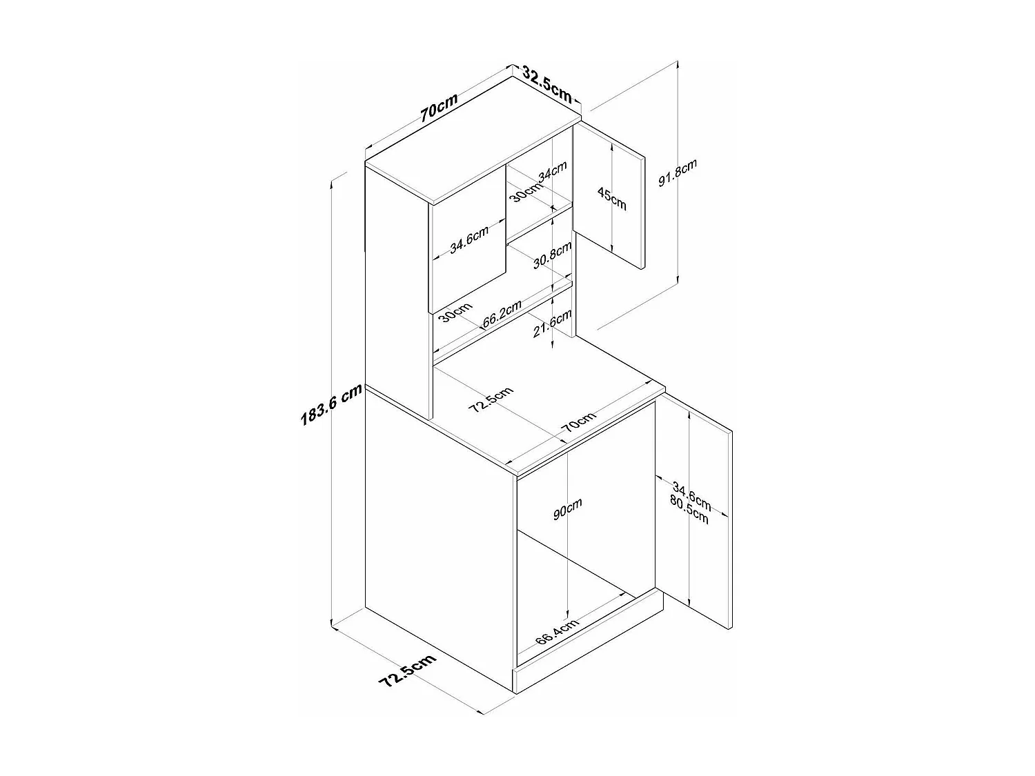 Grande armoire polyvalente Dmaifred, Meubles multifonctionnels, Casier à chaussures, Support à chaussures pour armoire, 70x73h184 cm, Blanc et Noyer