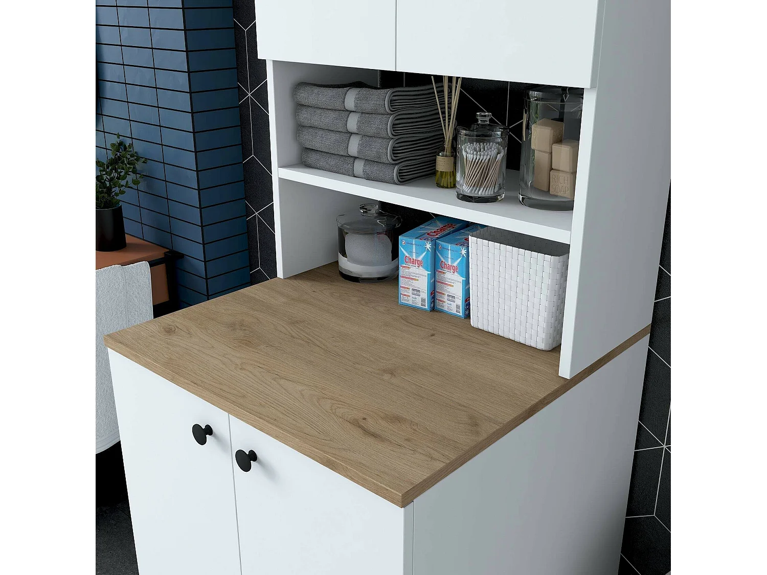 Grande armoire polyvalente Dmaifred, Meubles multifonctionnels, Casier à chaussures, Support à chaussures pour armoire, 70x73h184 cm, Blanc et Noyer