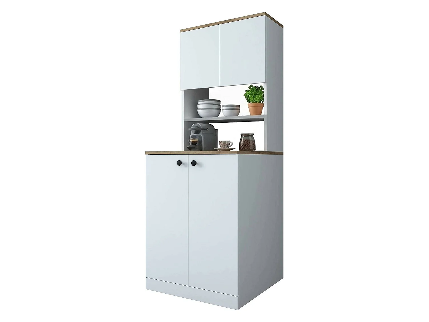 Grande armoire polyvalente Dmaifred, Meubles multifonctionnels, Casier à chaussures, Support à chaussures pour armoire, 70x73h184 cm, Blanc et Noyer