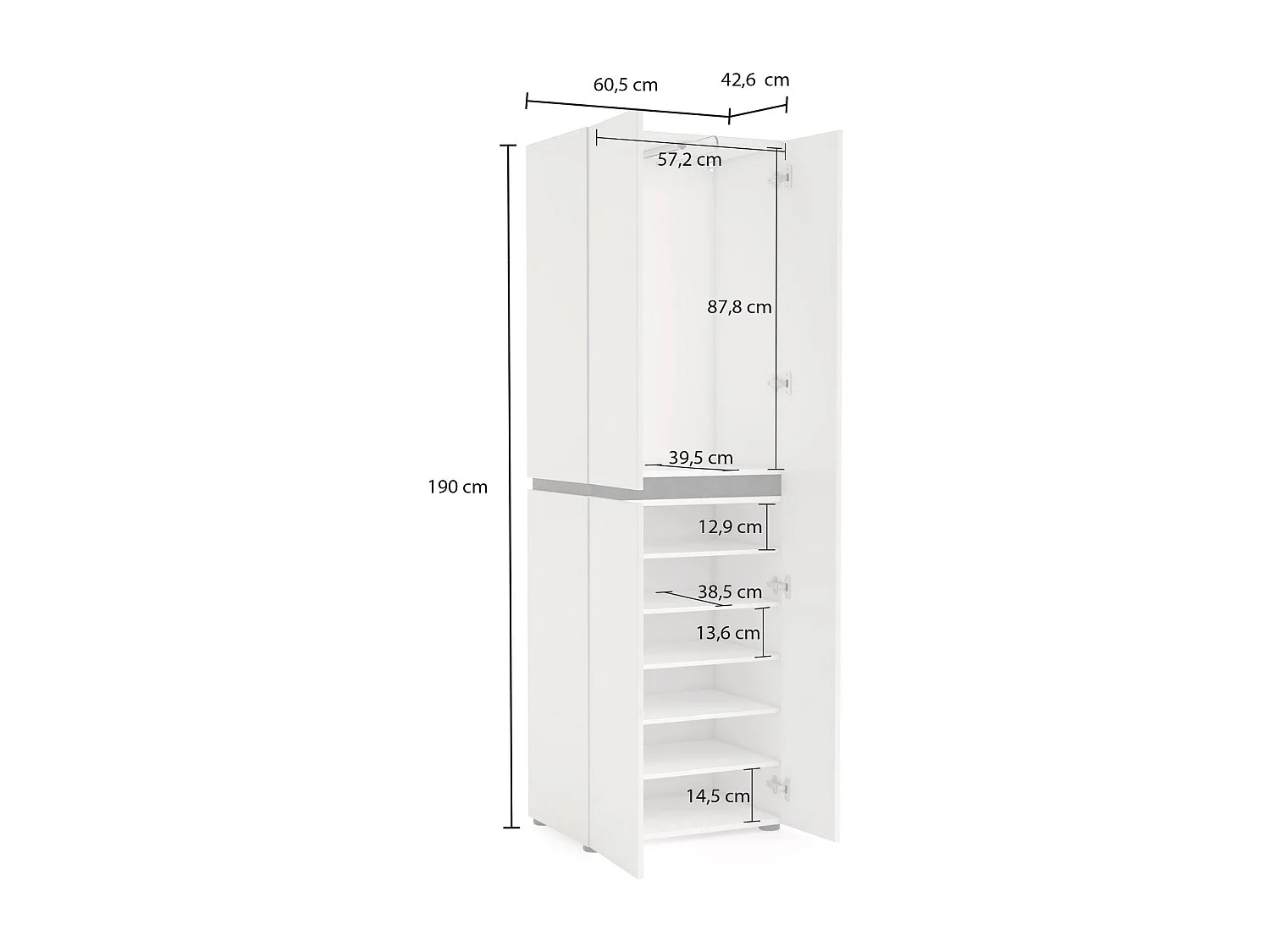 Armadio Multiuso Grande Linfa, 5 Ripiani Made in Italy, 44.6x190h cm Bianco Lucido