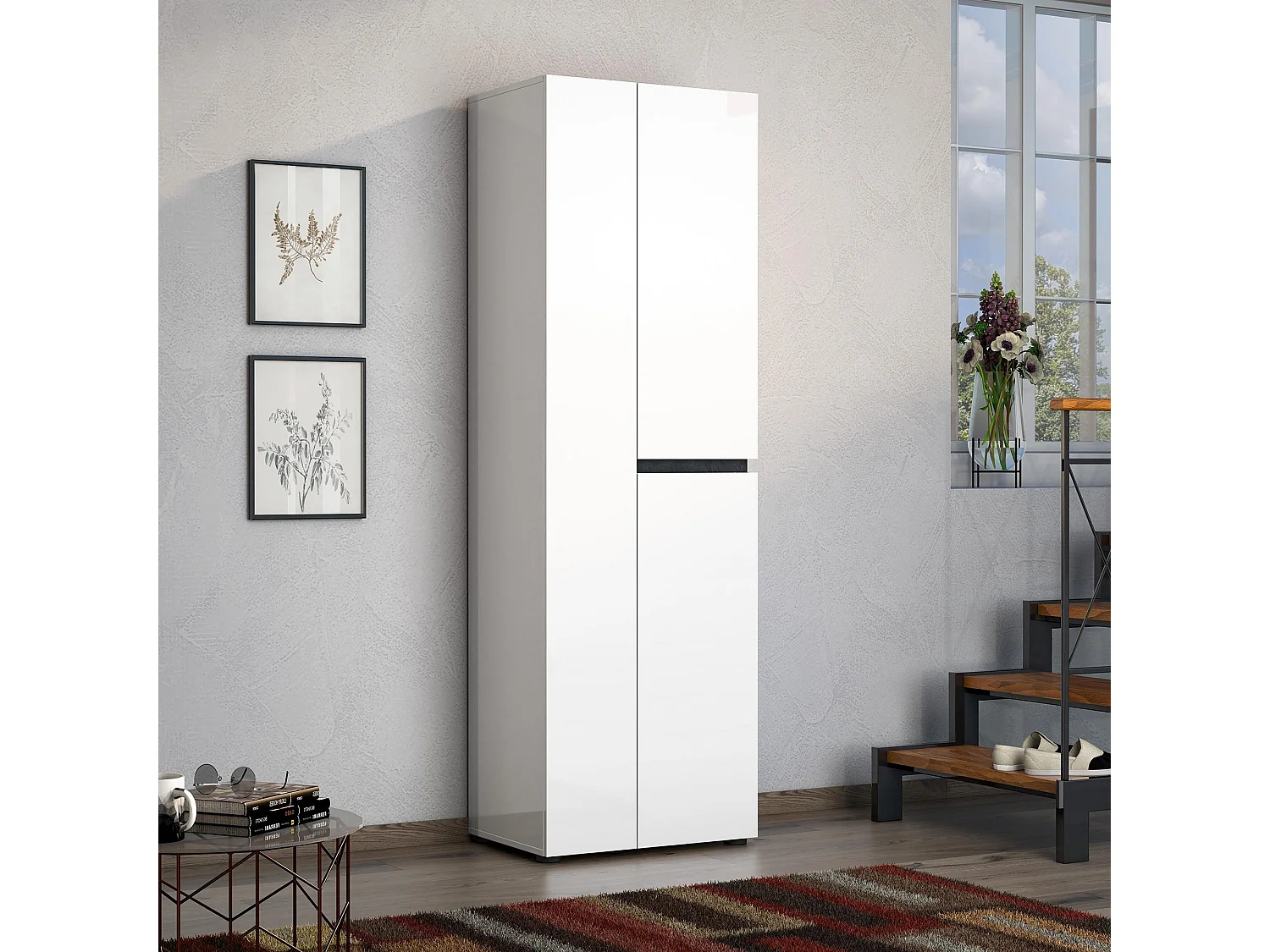 Armadio Multiuso Grande Linfa, 5 Ripiani Made in Italy, 44.6x190h cm Bianco Lucido