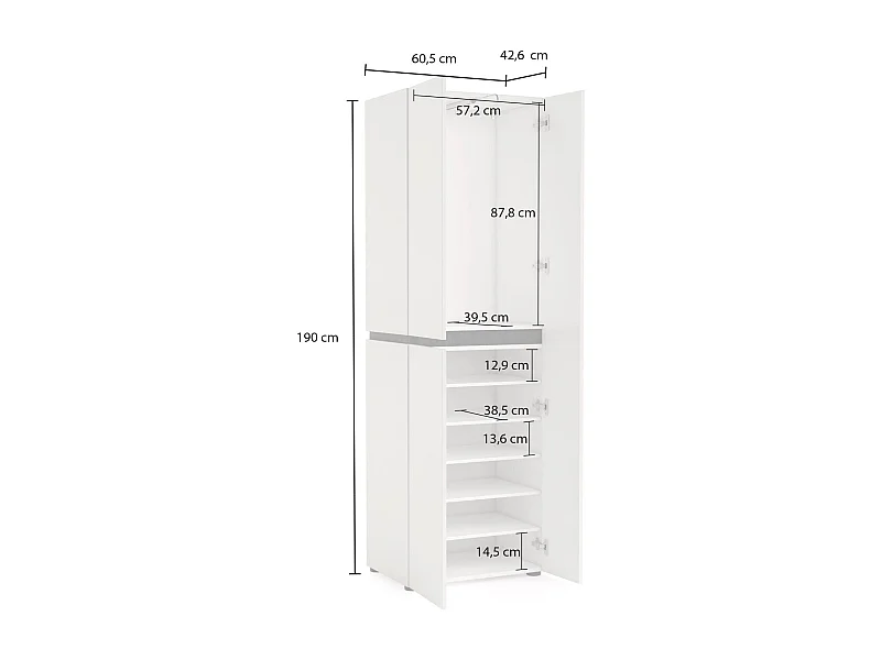 Armadio Multiuso Grande Linfa, 5 Ripiani Made in Italy, 44.6x190h cm Bianco Lucido