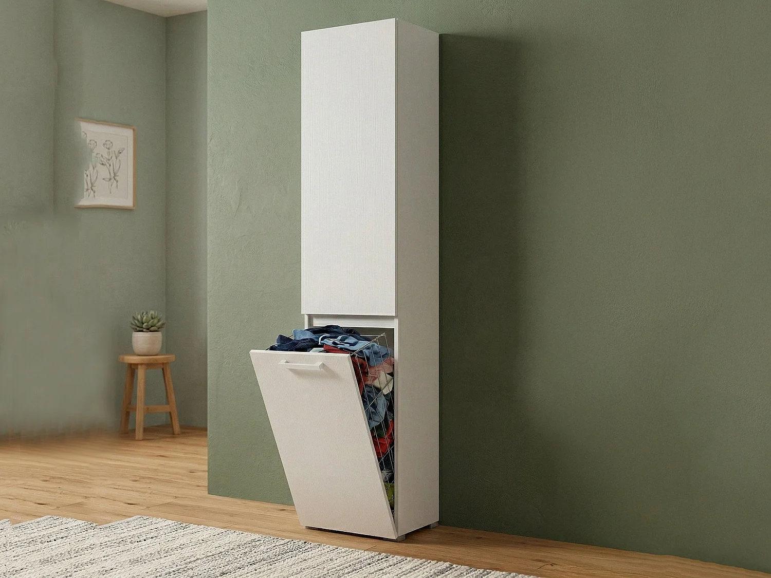 Dasteggian armoire polyvalente 2 portes, buanderie 2 portes, colonne de salle de bain avec panier à linge, 100% Made in Italy, 45x37h195 cm, Blanc