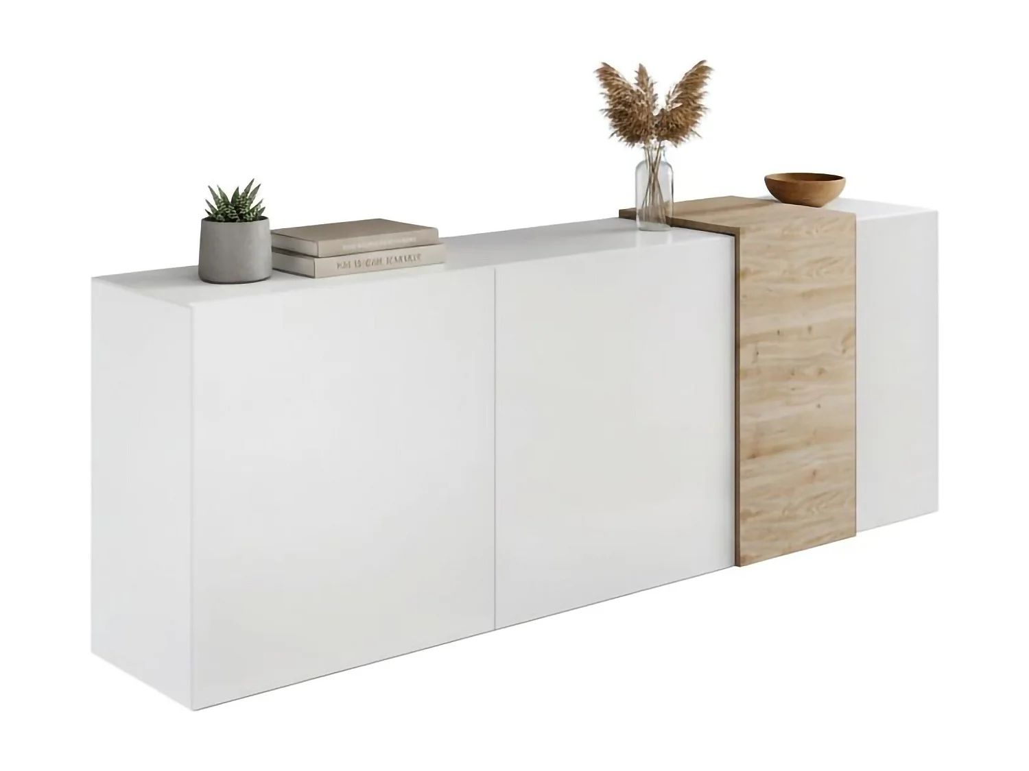 Buffet Dmiddleto, Buffet du salon, Commode de salon, Garde-manger de cuisine, Made in Italy, 181x44 h86 cm, N?uds de chêne clair et Blanc brillant