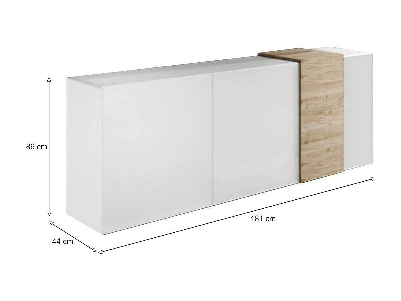 Buffet Dmiddleto, Buffet du salon, Commode de salon, Garde-manger de cuisine, Made in Italy, 181x44 h86 cm, N?uds de chêne clair et Blanc brillant