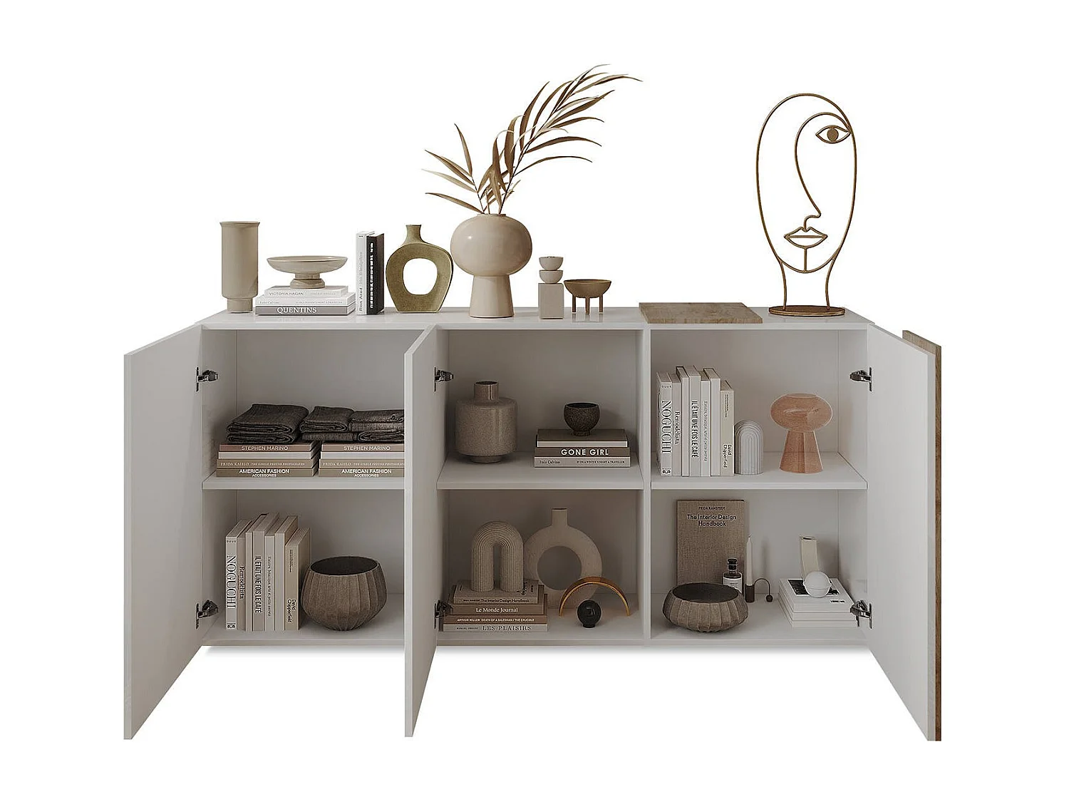 Buffet Dmiddleto, Buffet du salon, Commode de salon, Garde-manger de cuisine, Made in Italy, 181x44 h86 cm, N?uds de chêne clair et Blanc brillant