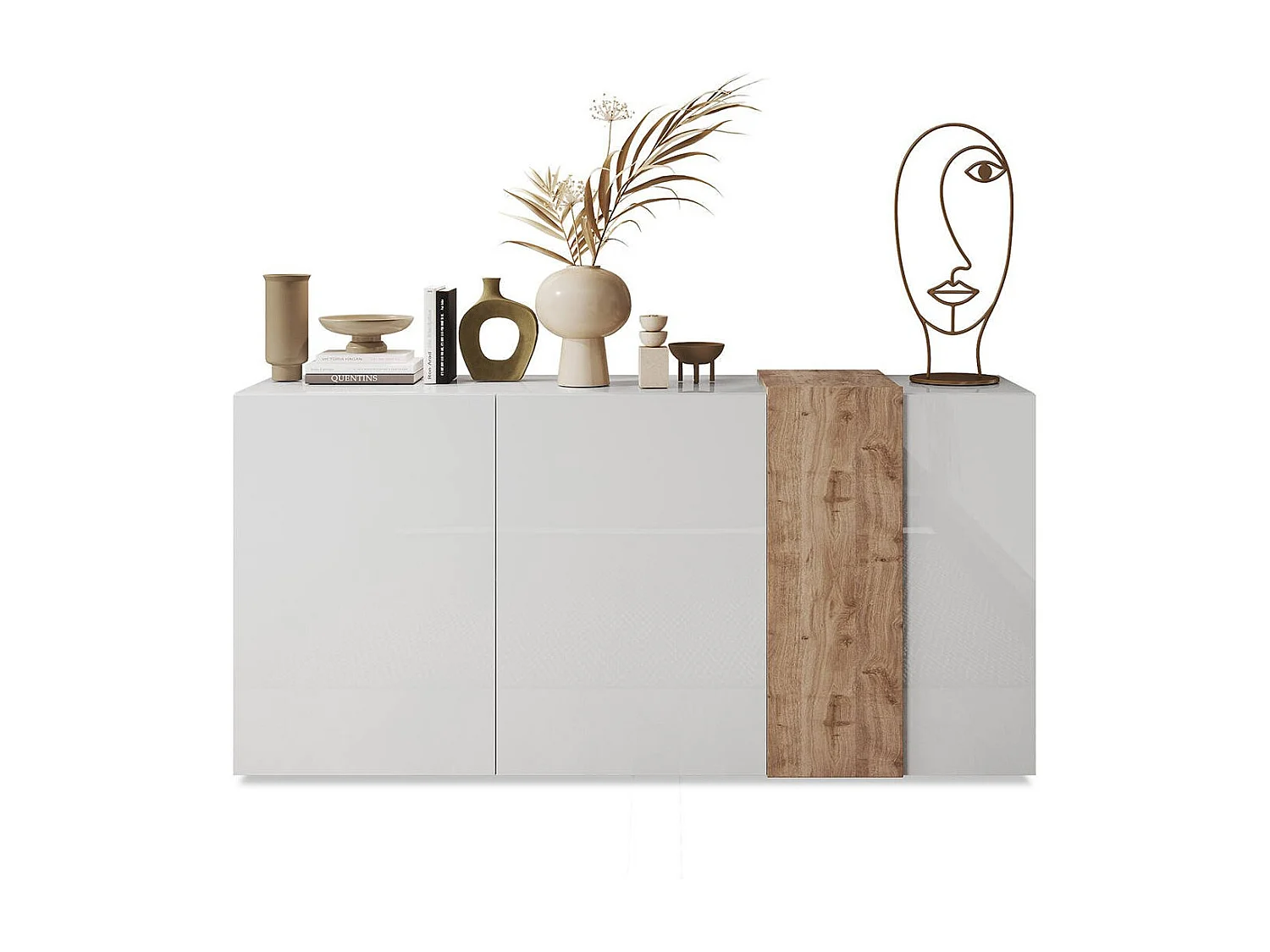 Buffet Dmiddleto, Buffet du salon, Commode de salon, Garde-manger de cuisine, Made in Italy, 181x44 h86 cm, N?uds de chêne clair et Blanc brillant
