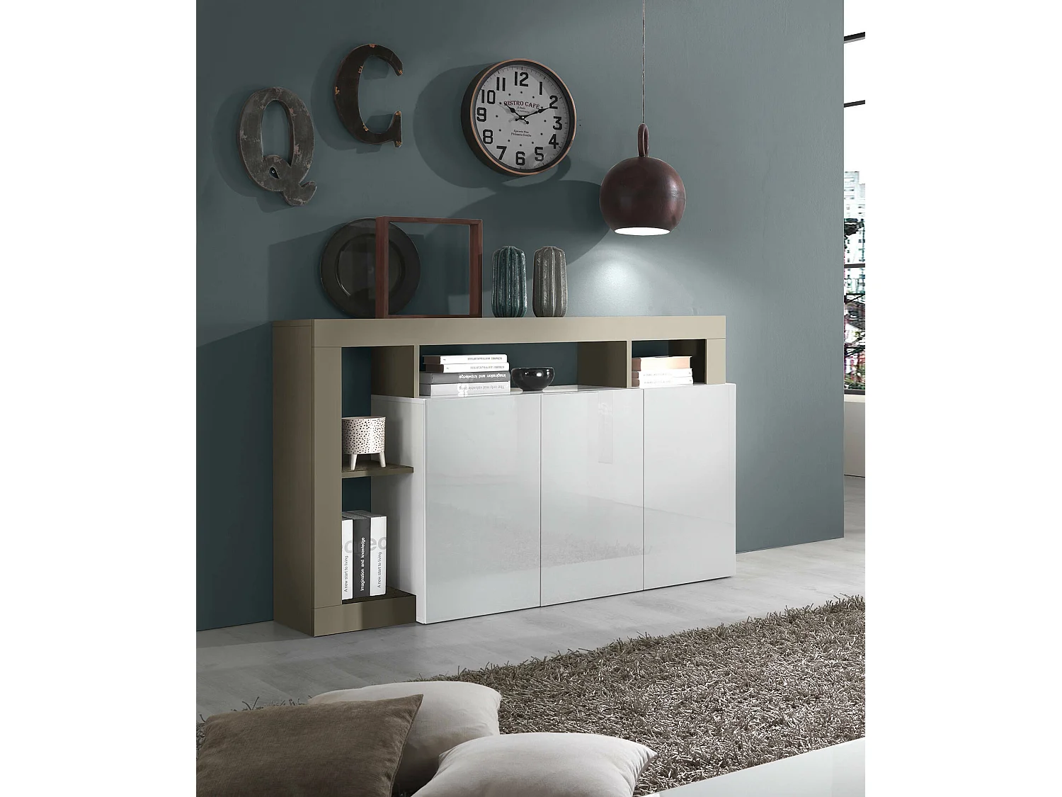 Buffet Ddistefan, Buffet du salon, Commode de salon, Garde-manger de cuisine, Made in Italy, 146x42 h93 cm, Blanc