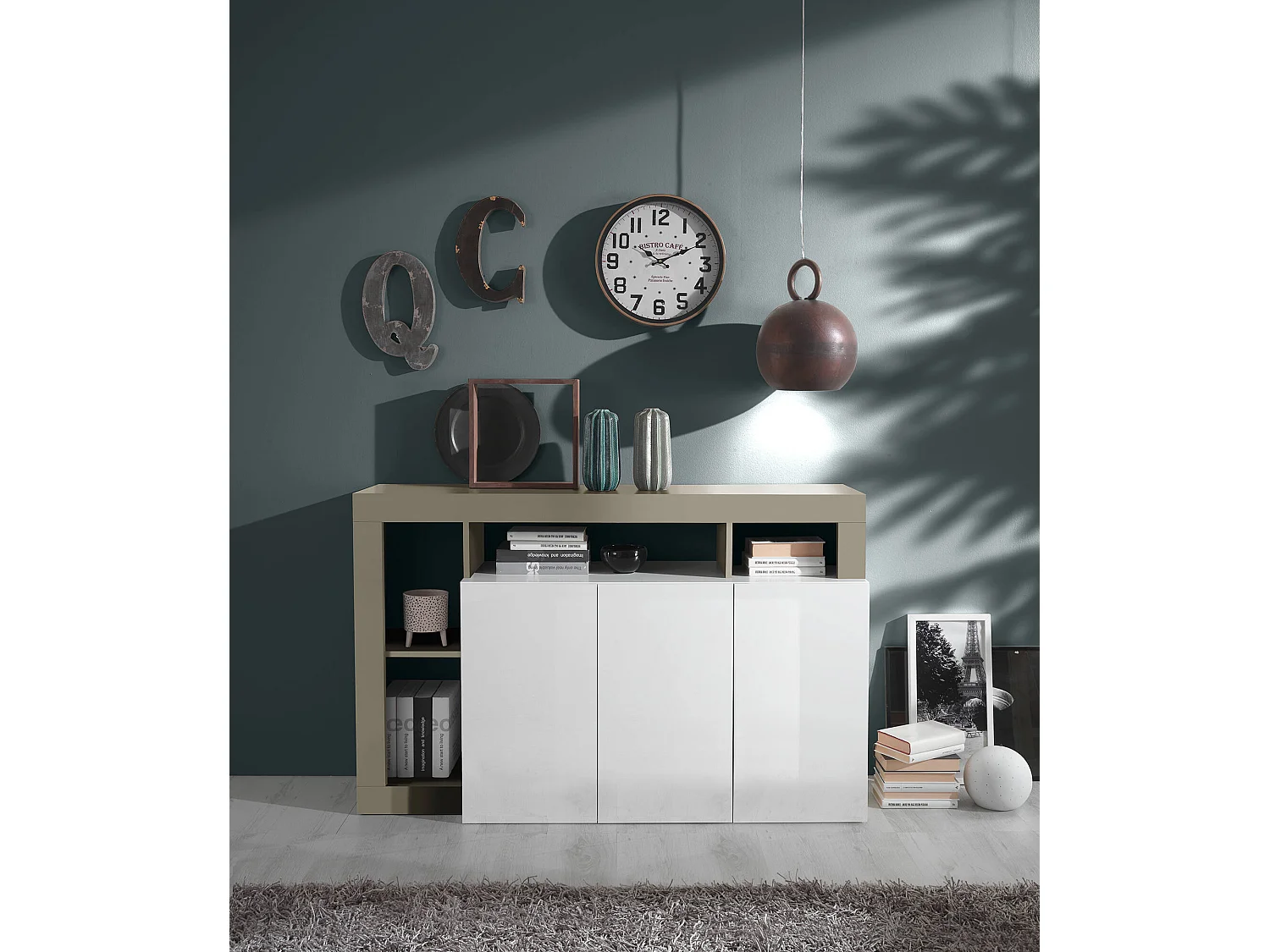 Buffet Ddistefan, Buffet du salon, Commode de salon, Garde-manger de cuisine, Made in Italy, 146x42 h93 cm, Blanc