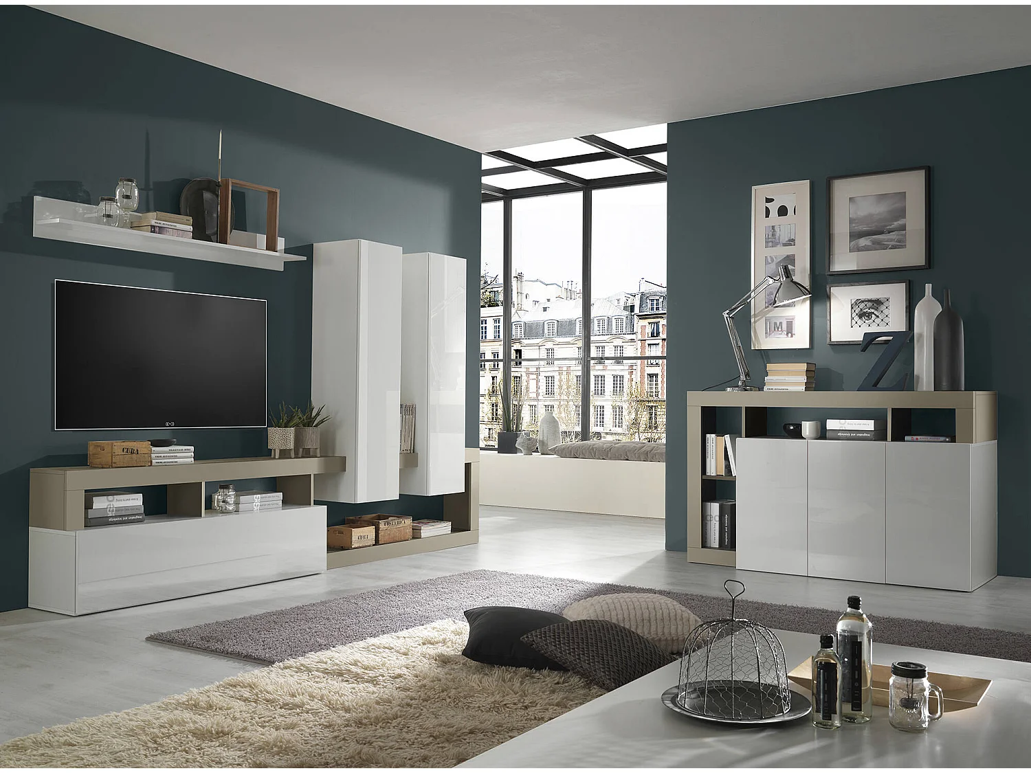 Buffet Ddistefan, Buffet du salon, Commode de salon, Garde-manger de cuisine, Made in Italy, 146x42 h93 cm, Blanc