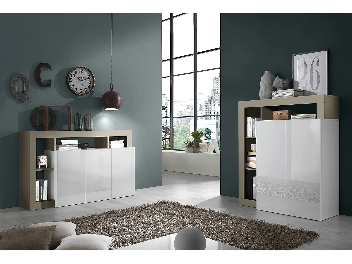Ddistefan dressoir, Woonkamerbuffet, Woonkamerdressoir, Keukenkast, Made in Italy, 146x42 h93 cm, Wit