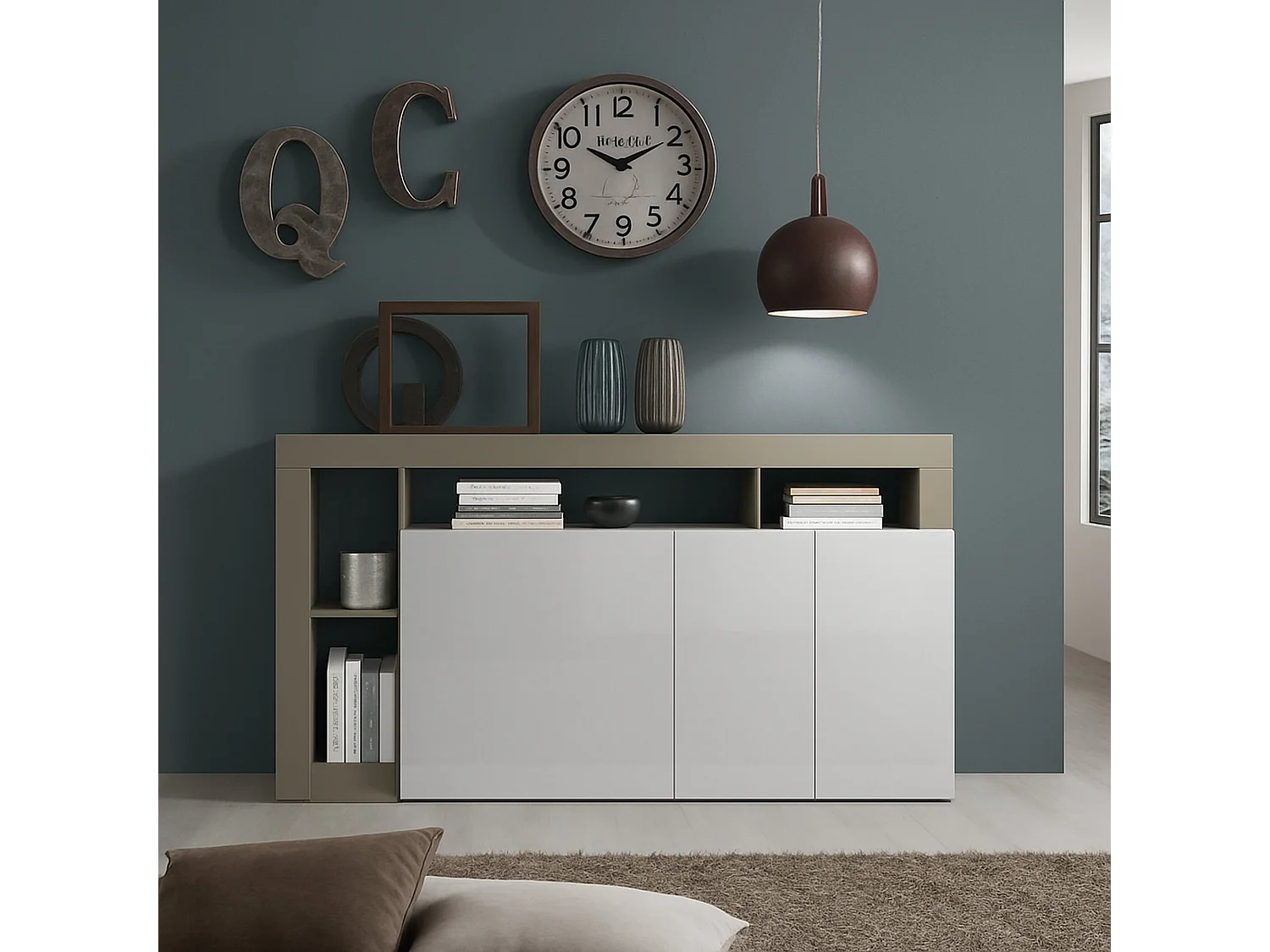 Aparador Ddistefan, Buffet de sala, Aparador de sala, Despensa de cozinha, Fabricado em Itália, 146x42 h93 cm, Branco