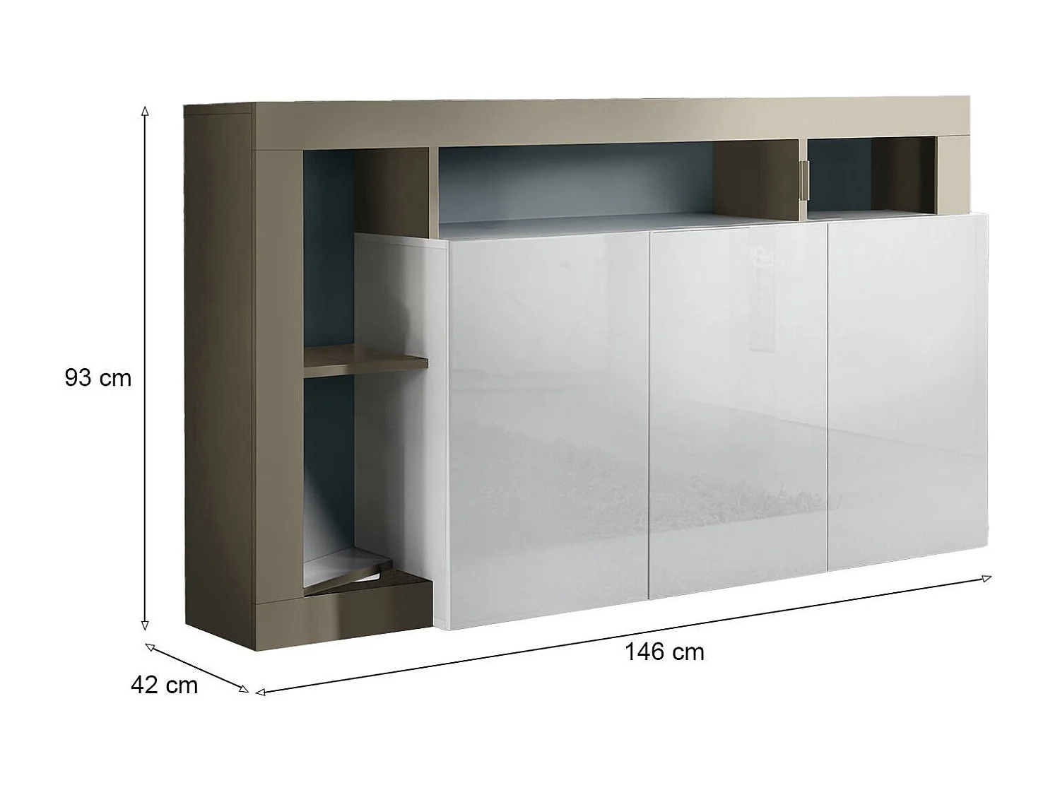 Aparador Ddistefan, Buffet de sala, Aparador de sala, Despensa de cozinha, Fabricado em Itália, 146x42 h93 cm, Branco