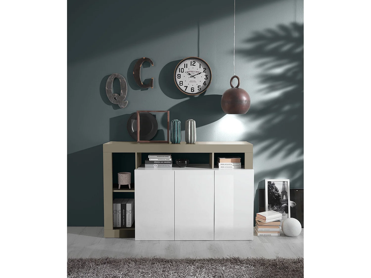 Aparador Ddistefan, Buffet de sala, Aparador de sala, Despensa de cozinha, Fabricado em Itália, 146x42 h93 cm, Branco