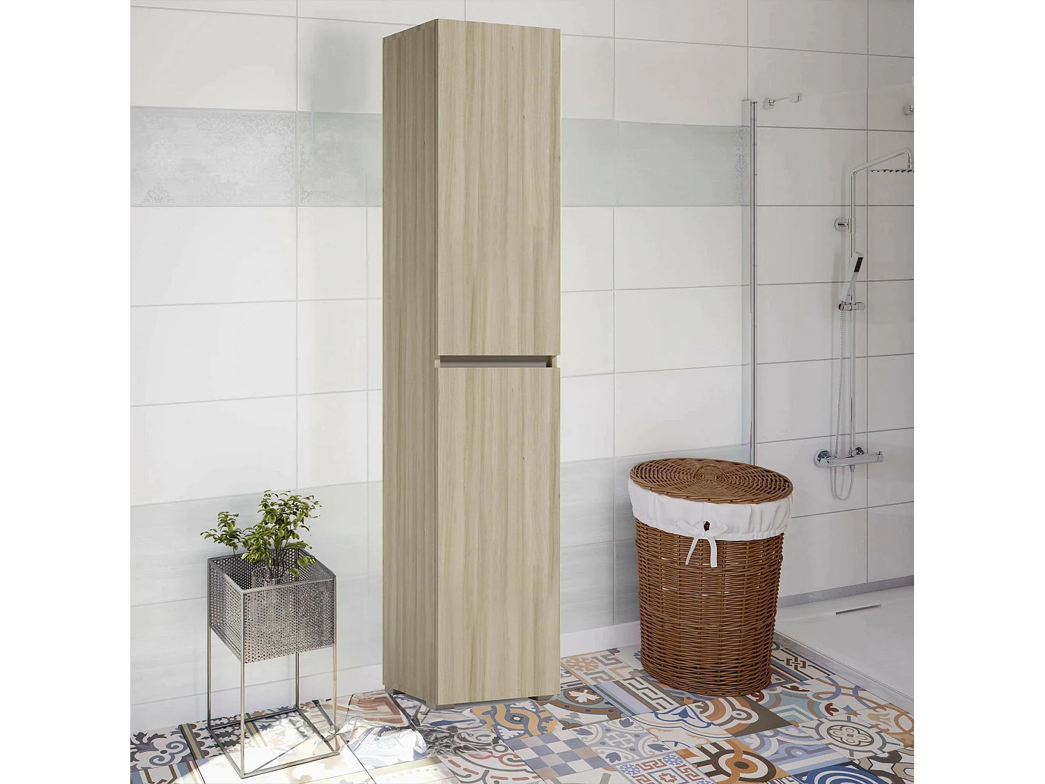 Armário multiusos Dbalestro com 2 portas, Sapateira com prateleiras ajustáveis, Sapateira com 2 portas, 100% Fabricado em Itália, 45x37h195 cm, Olmo