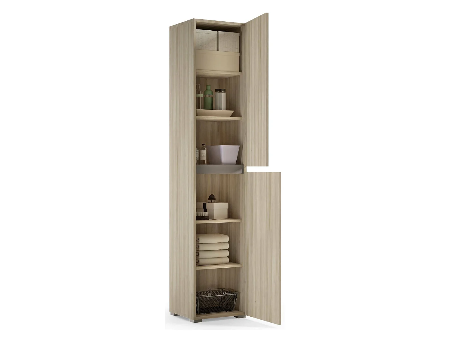 Armadio Multiuso 2 Ante Daisuke, 5 Ripiani Made in Italy, 37x195h cm Marrone Olmo