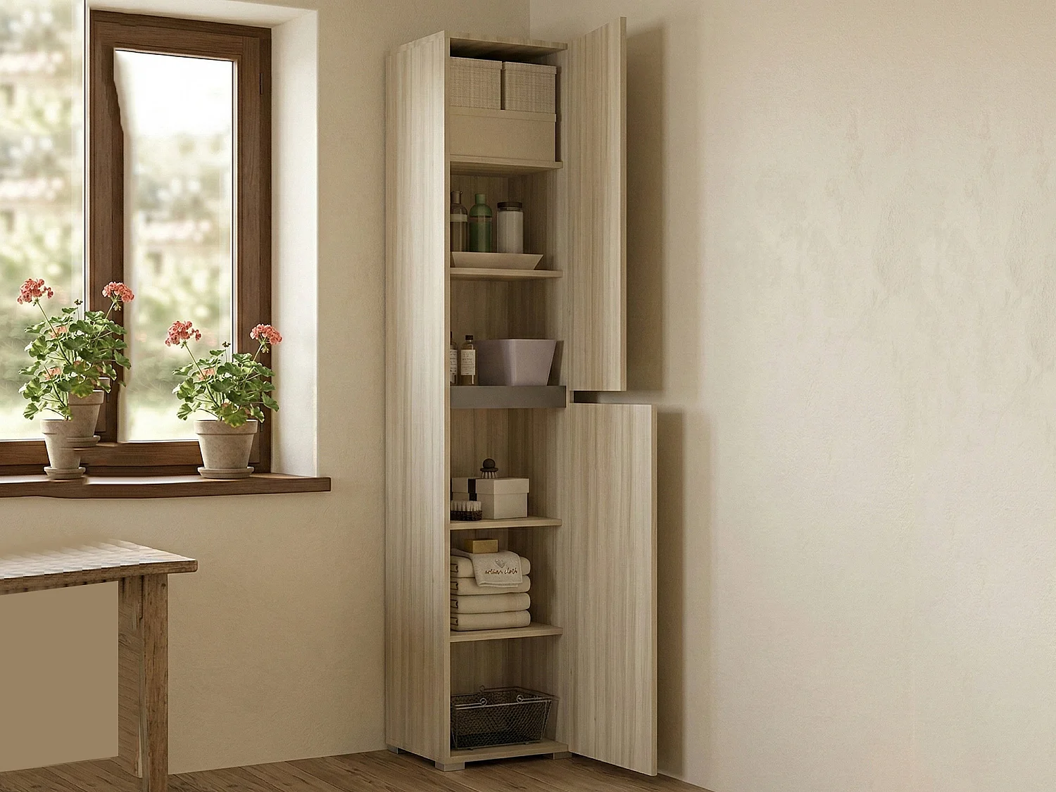 Armadio Multiuso 2 Ante Daisuke, 5 Ripiani Made in Italy, 37x195h cm Marrone Olmo