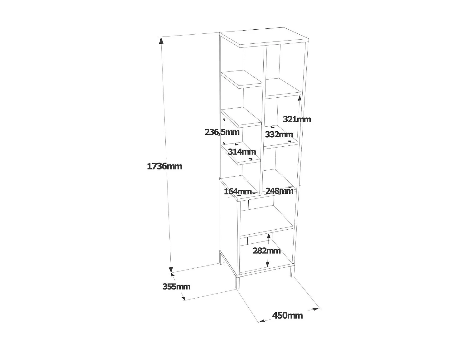 1-Tür MehrzweckschrankDpinsogli, Multifunktionale Möbel, Schuhschrank, Besenschrank, 45x36 h174 cm, Weiß