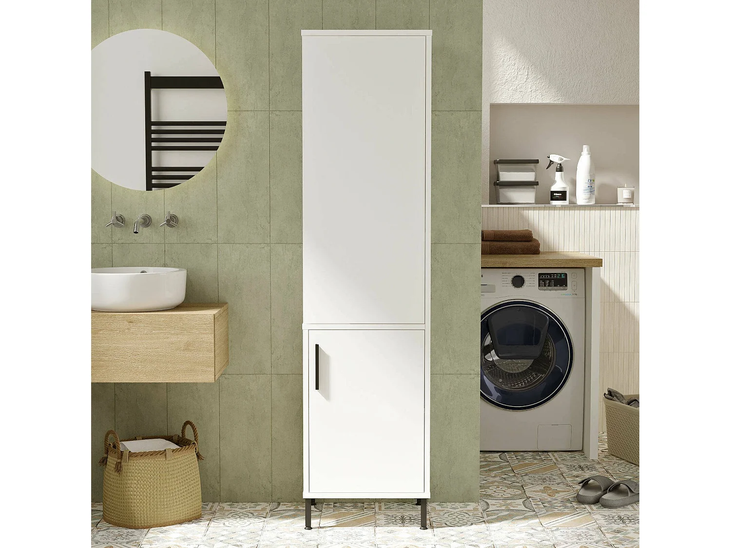 Armoire polyvalente 1 porte Dpinsogli, Meubles multifonctionnels, Casier à chaussures, Support à chaussures pour armoire, 45x36 h174 cm, Blanc