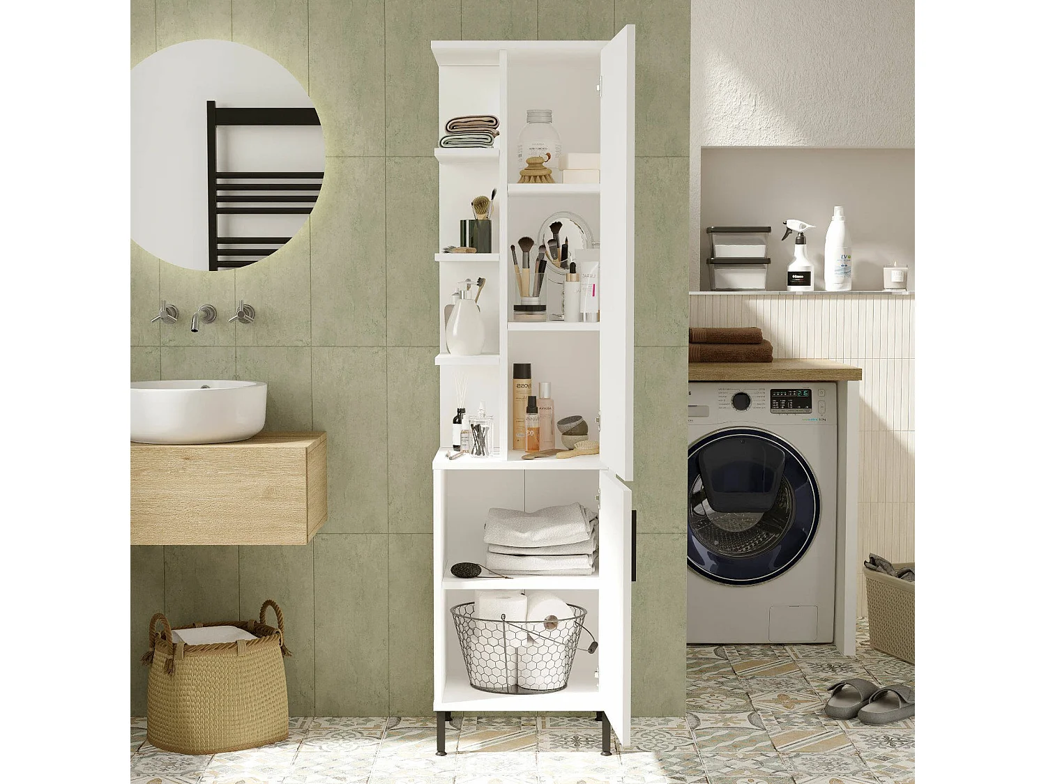 Armoire polyvalente 1 porte Dpinsogli, Meubles multifonctionnels, Casier à chaussures, Support à chaussures pour armoire, 45x36 h174 cm, Blanc