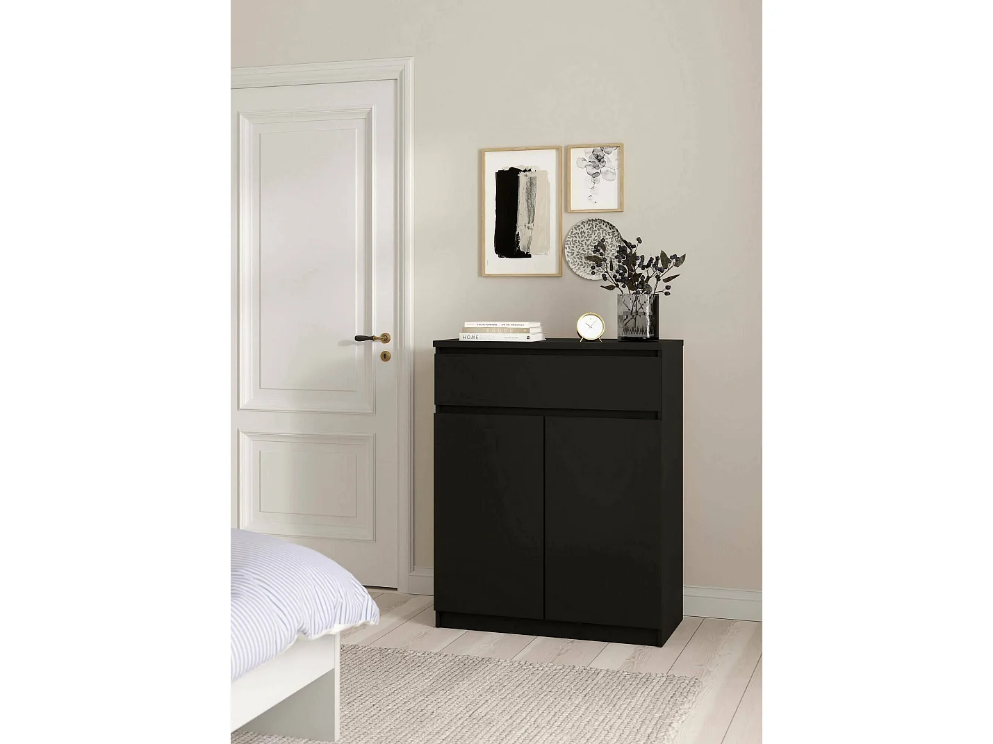 Aparador Dsanturr, Bufé de salón, Aparador de salón, Despensa de cocina, 80x40 h100 cm, Negro