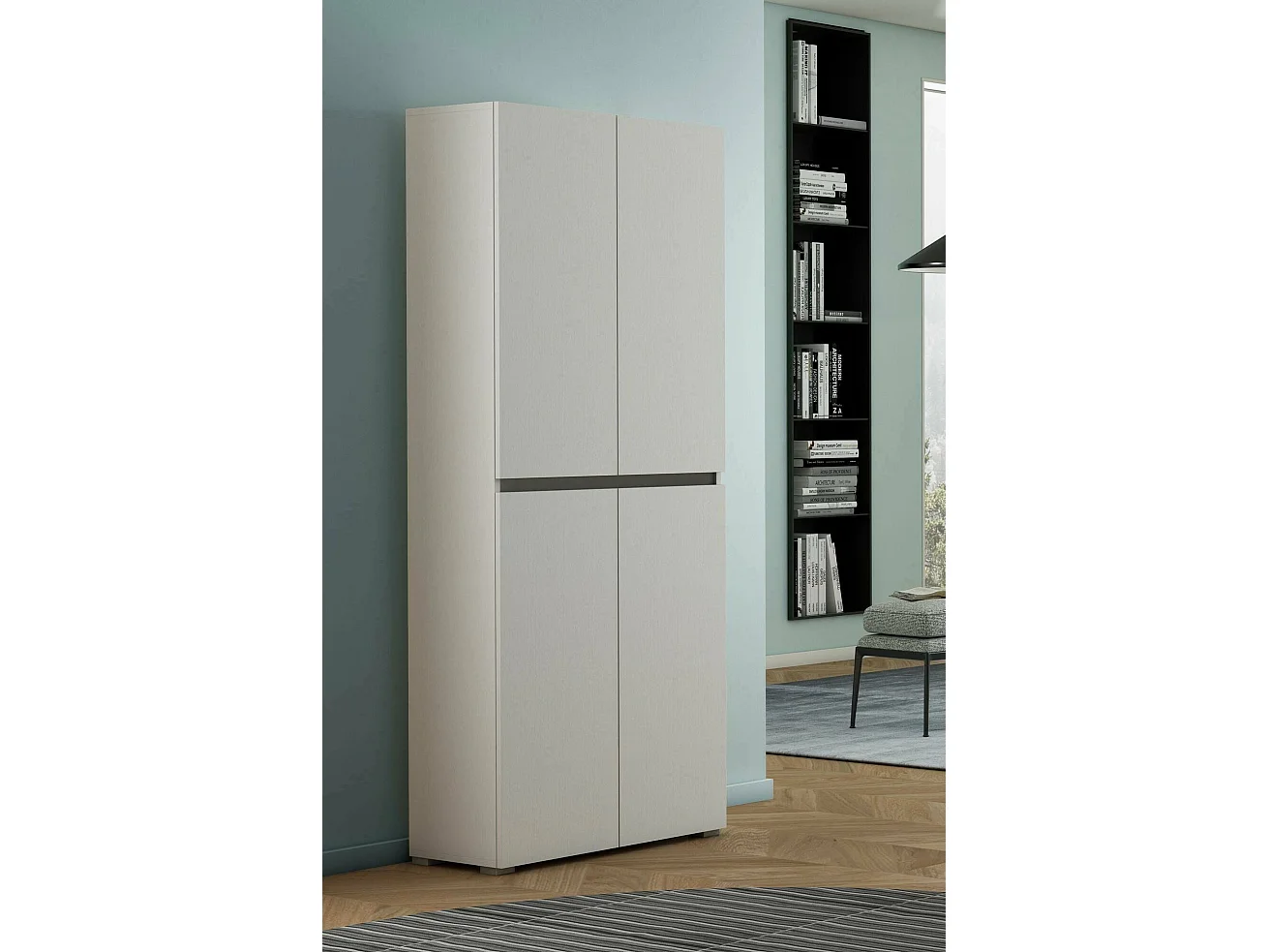 Dbalestr grande armoire polyvalente, Étagère à chaussures avec étagères réglables, Meuble à chaussures avec 4 portes, 100% Made in Italy, 80x37h195 cm, Blanc