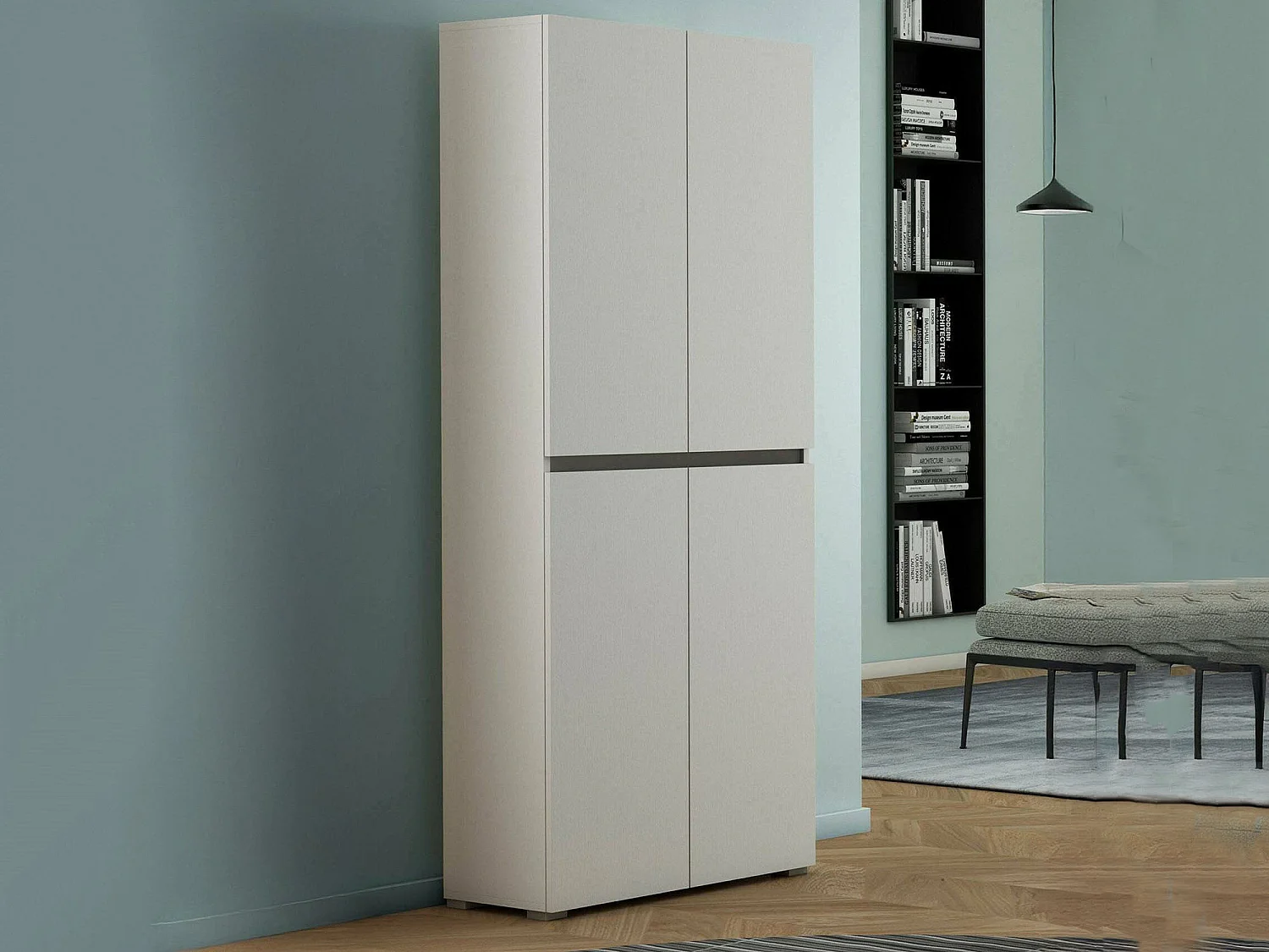 Armário multiusos grande Dbalestr, Sapateira com prateleiras ajustáveis, Sapateira com 4 portas, 100% Fabricado em Itália, 80x37h195 cm, Branco