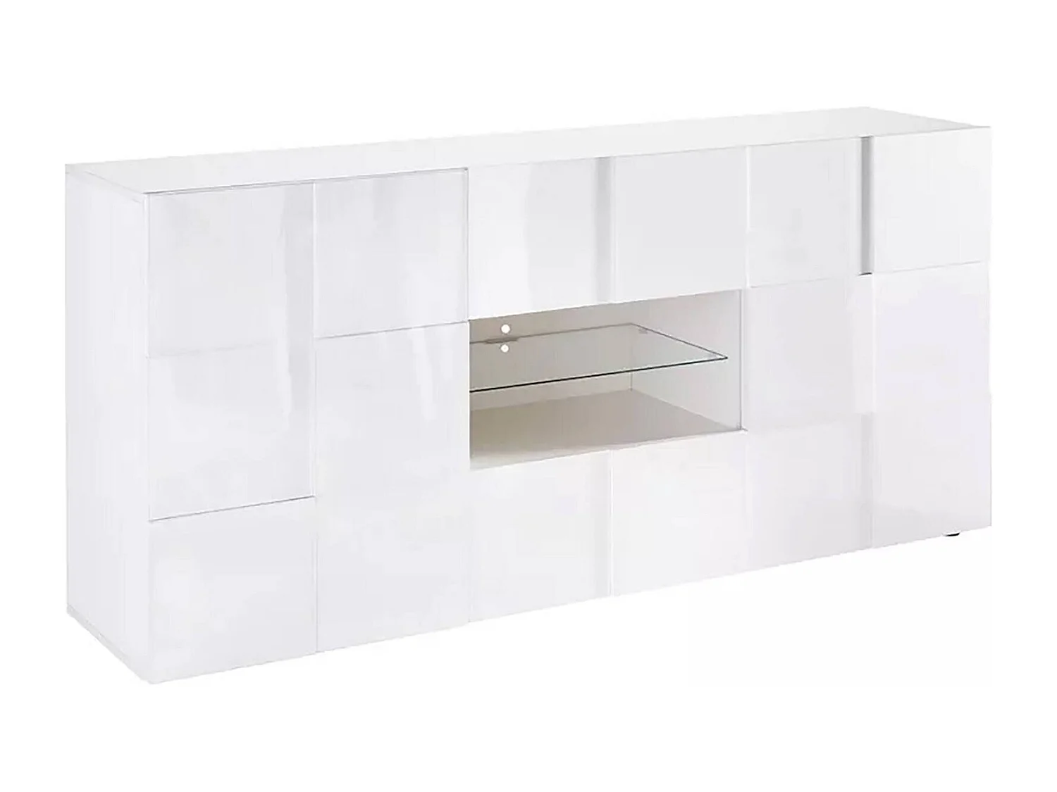 Kommode Dgober, Wohnzimmerbuffet, Wohnzimmer-Sideboard, Moderne Küchen-Speisekammer, Made in Italy, 181x43 h84 cm, Glänzendes Weiß