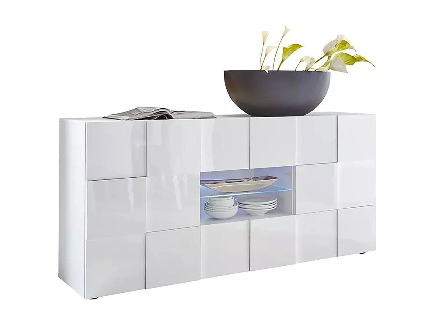 Kommode Dgober, Wohnzimmerbuffet, Wohnzimmer-Sideboard, Moderne Küchen-Speisekammer, Made in Italy, 181x43 h84 cm, Glänzendes WeiÃŸ