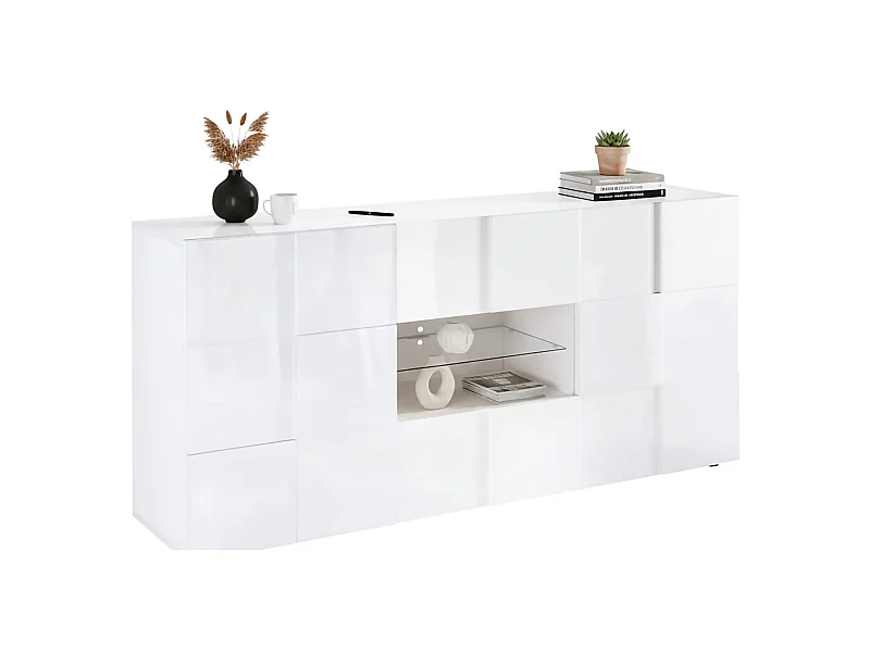 Buffet Dgober, Buffet du salon, Commode de salon, Garde-manger de cuisine, Made in Italy, 181x43 h84 cm, Blanc brillant