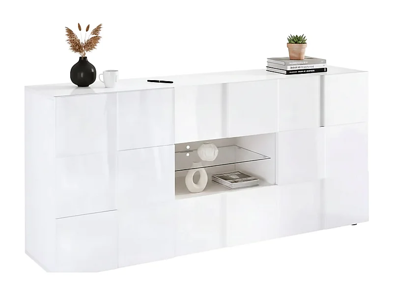 Buffet Dgober, Buffet du salon, Commode de salon, Garde-manger de cuisine, Made in Italy, 181x43 h84 cm, Blanc brillant