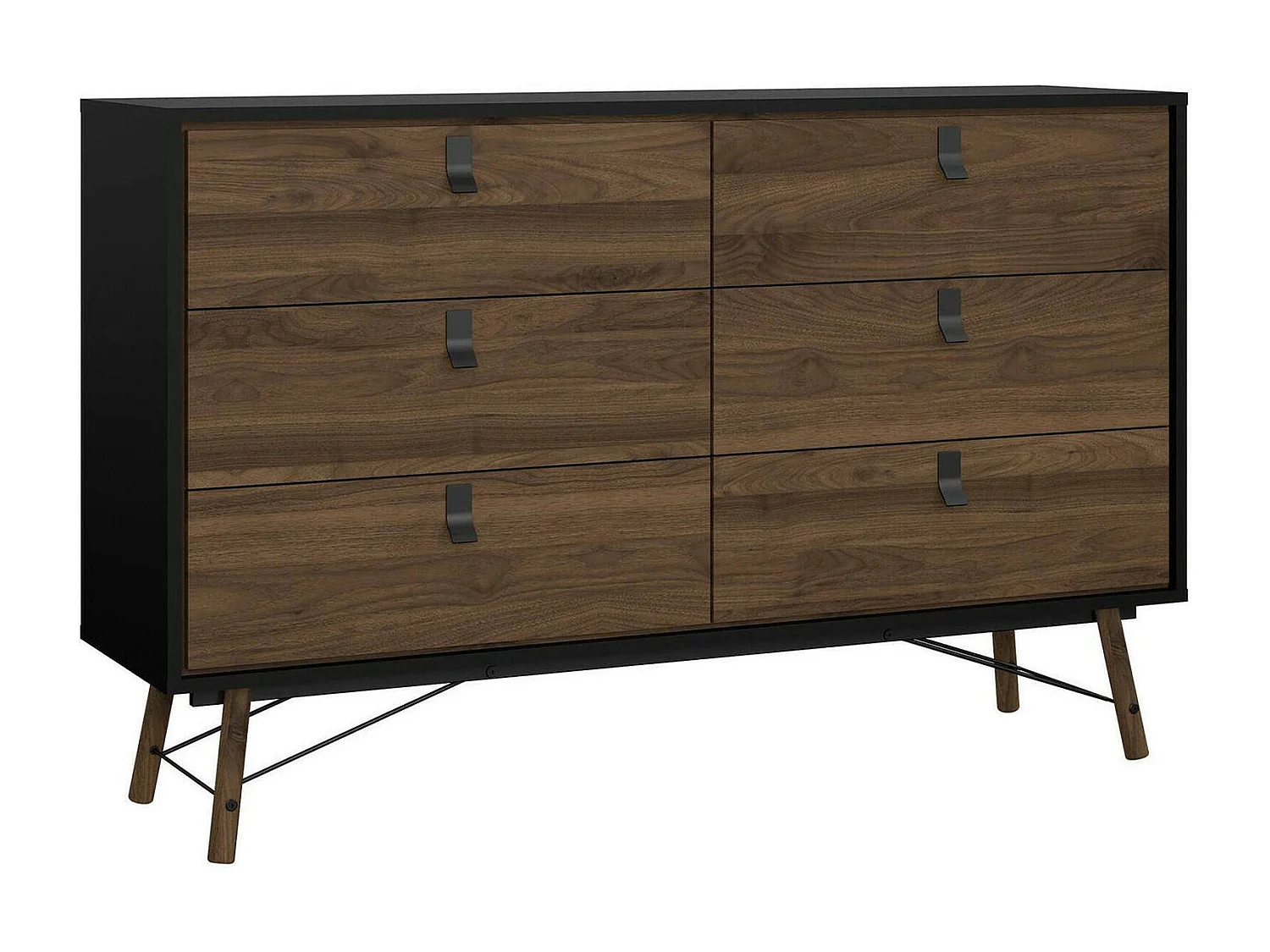 Dsalvett dressoir, Woonkamerbuffet, Woonkamerdressoir, Keukenkast, 150x40 h95 cm, Zwart en Walnoot