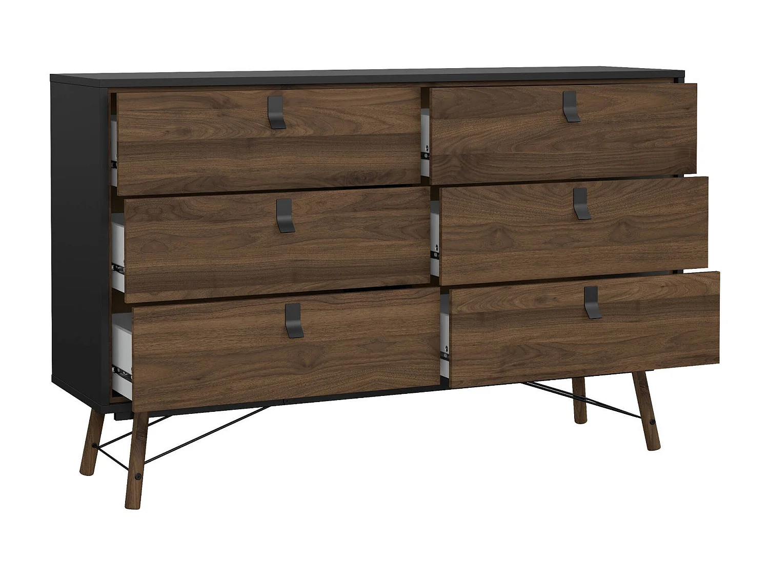 Buffet Dsalvett, Buffet du salon, Commode de salon, Garde-manger de cuisine, 150x40 h95 cm, Noir et Noyer