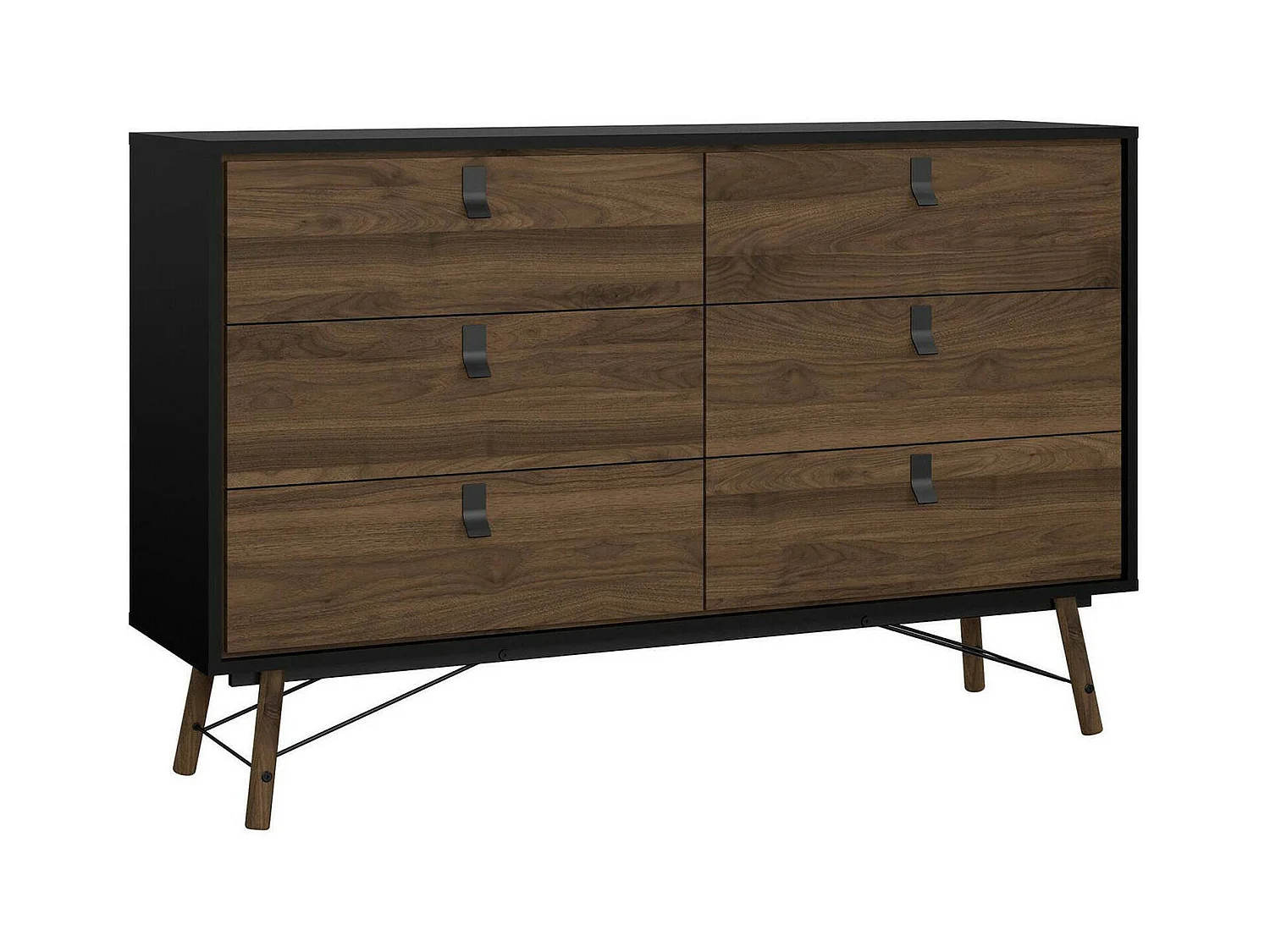 Dsalvett dressoir, Woonkamerbuffet, Woonkamerdressoir, Keukenkast, 150x40 h95 cm, Zwart en Walnoot
