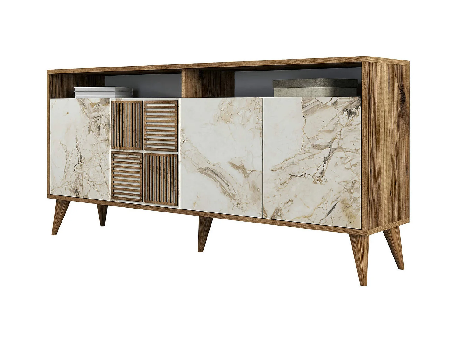 Buffet Dstenmar, Buffet du salon, Commode de salon, Garde-manger de cuisine, 160x35 h78 cm, Noyer et Gris