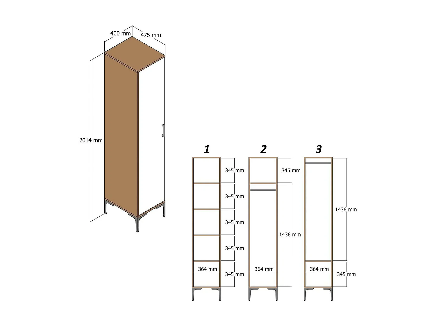 Armoire polyvalente 1 porte Dnuytinc, Meubles multifonctionnels, Casier à chaussures, Support à chaussures pour armoire, 48x40h201 cm, Noyer et Anthracite