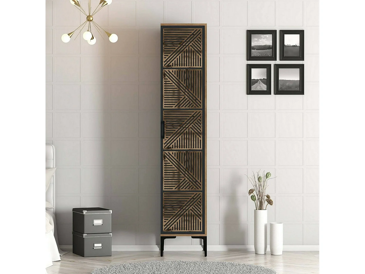 Armoire polyvalente 1 porte Dnuytinc, Meubles multifonctionnels, Casier à chaussures, Support à chaussures pour armoire, 48x40h201 cm, Noyer et Anthracite