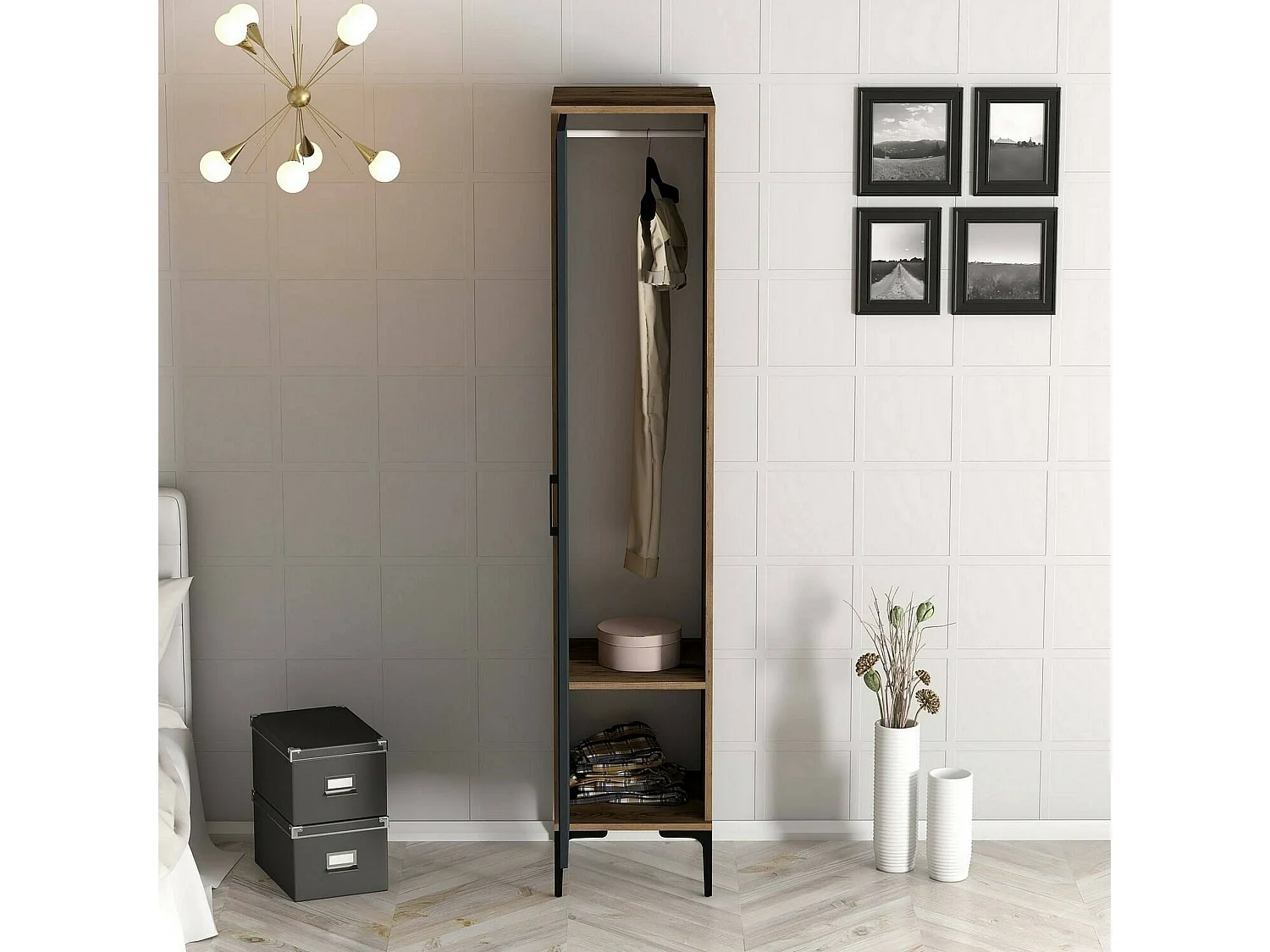 Armoire polyvalente 1 porte Dnuytinc, Meubles multifonctionnels, Casier à chaussures, Support à chaussures pour armoire, 48x40h201 cm, Noyer et Anthracite