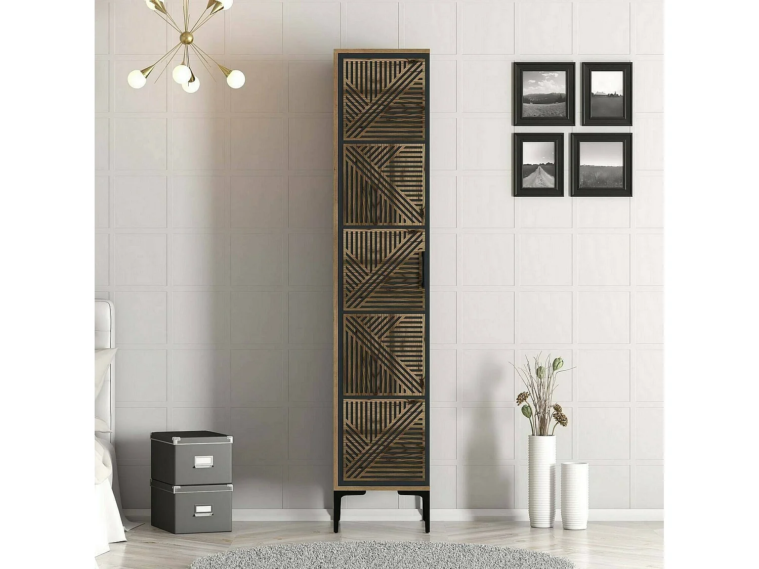Armoire polyvalente 1 porte Dnuytinc, Meubles multifonctionnels, Casier à chaussures, Support à chaussures pour armoire, 48x40h201 cm, Noyer et Anthracite