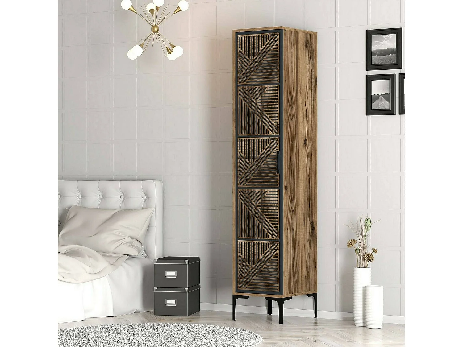 Dnuytinc multifunctionele kledingkast 1 deur, Multifunctionele kast, Schoenenkast, Schoenenkast, 48x40h201 cm, Walnoot en Antraciet