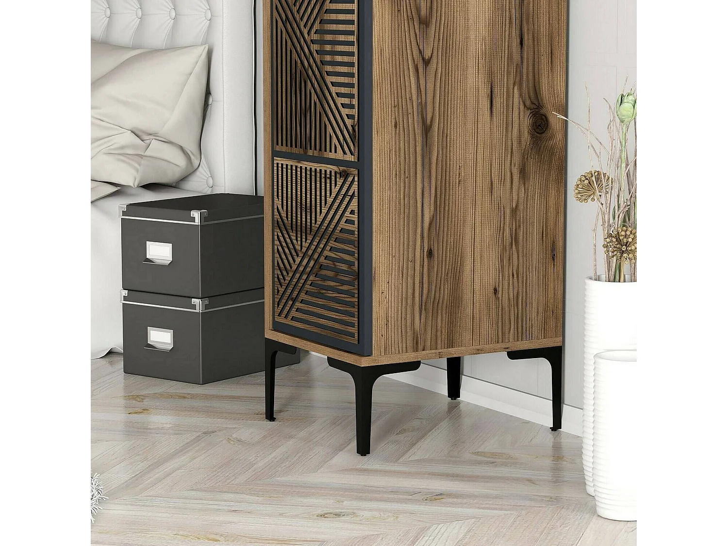 Armoire polyvalente 1 porte Dnuytinc, Meubles multifonctionnels, Casier à chaussures, Support à chaussures pour armoire, 48x40h201 cm, Noyer et Anthracite