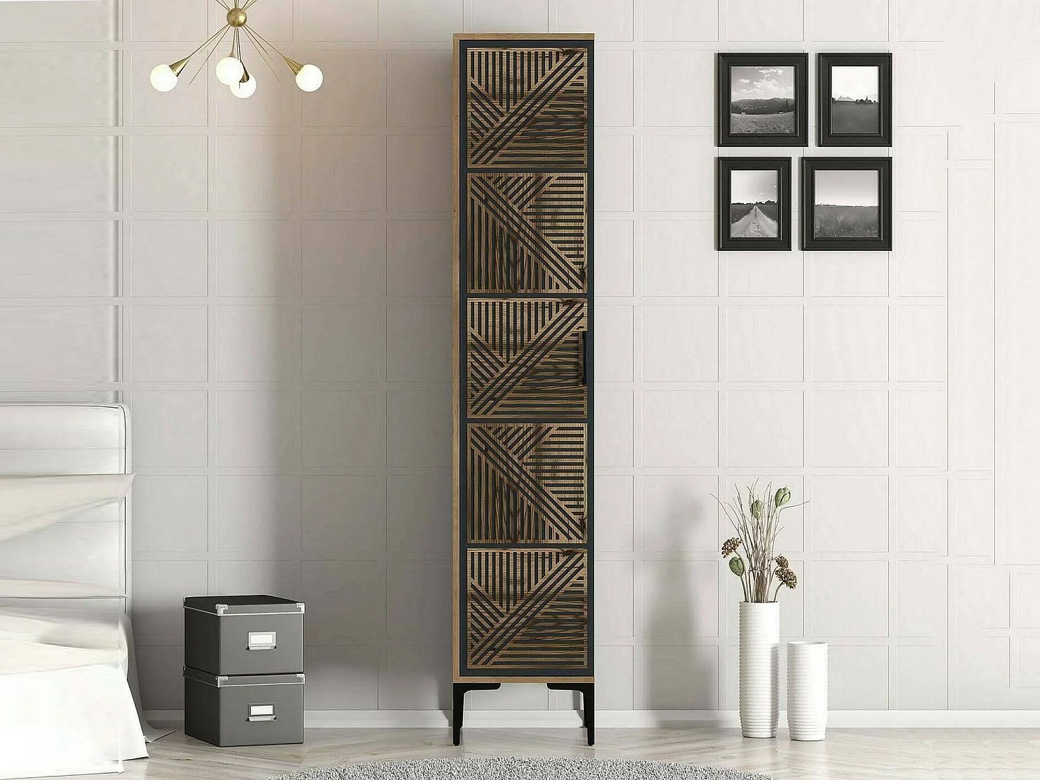 Armoire polyvalente 1 porte Dnuytinc, Meubles multifonctionnels, Casier à chaussures, Support à chaussures pour armoire, 48x40h201 cm, Noyer et Anthracite