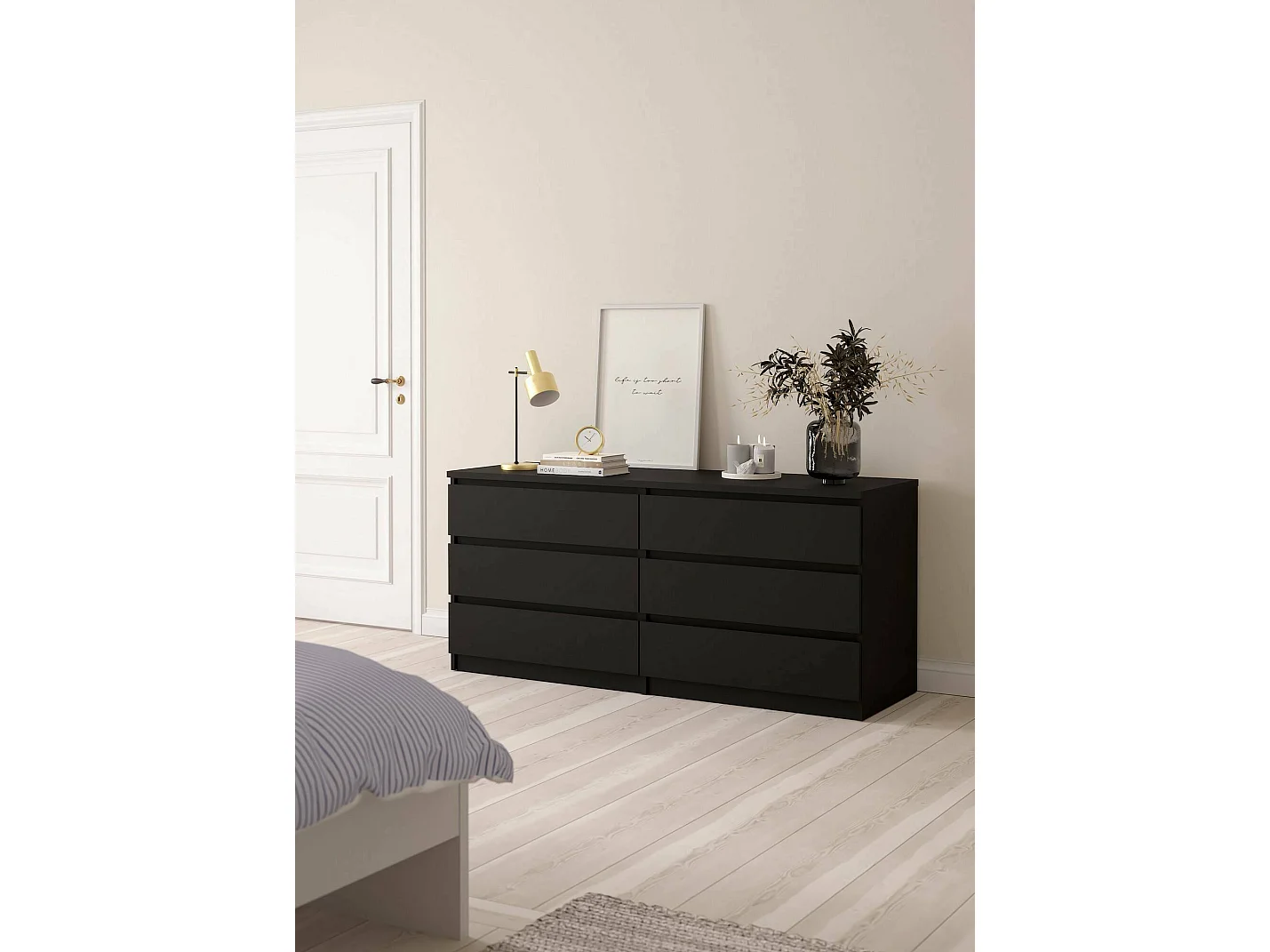 Aparador Dsanog, Buffet de sala, Aparador de sala, Despensa de cozinha, 154x50 h70 cm, Preto