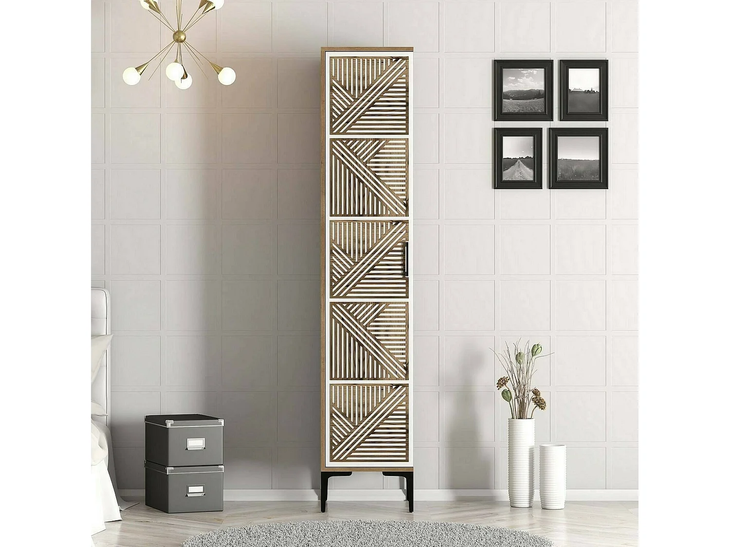 Armário multiusos Dnuytinc 1 porta, Armário multifunções, Sapateira, Sapateira, 48x40h201 cm, Nogueira e Branco