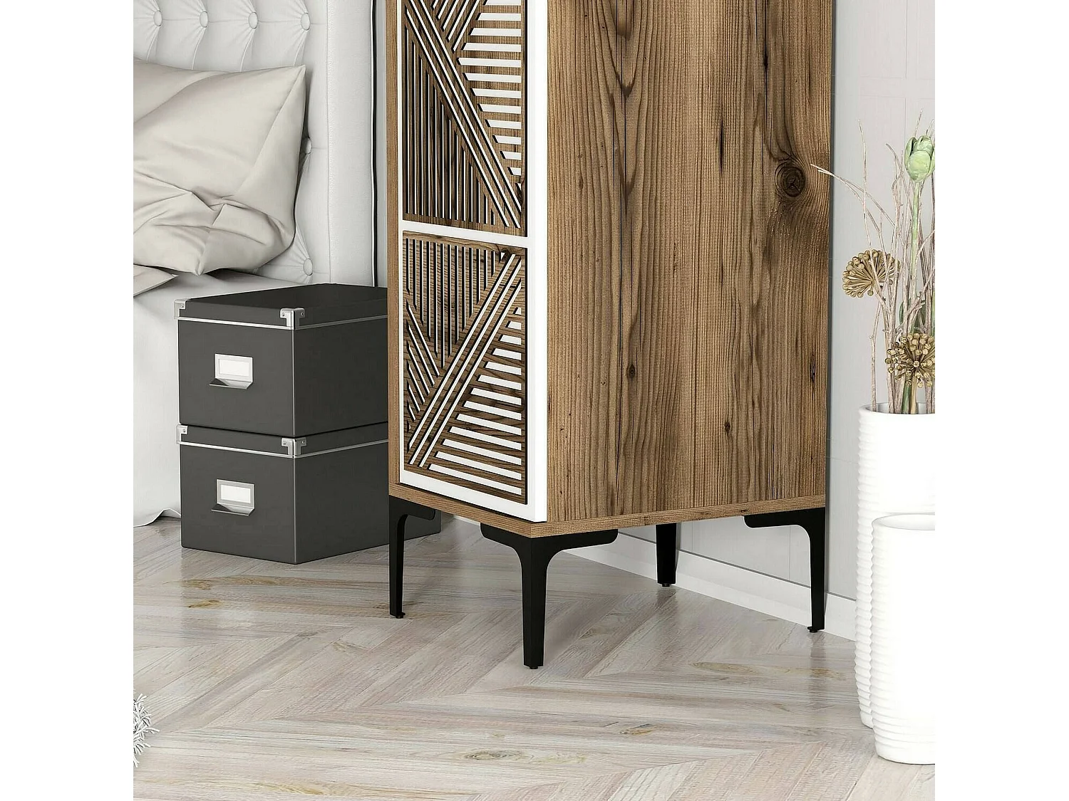 Armoire polyvalente 1 porte Dnuytinc, Meubles multifonctionnels, Casier à chaussures, Support à chaussures pour armoire, 48x40h201 cm, Noyer et Blanc