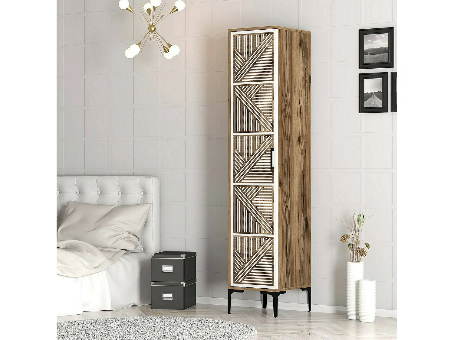 Armario multiusos 1 puerta Dnuytinc, Muebles multifuncionales, Zapatero, Armario para zapatos, 48x40h201 cm, Nogal y Blanco